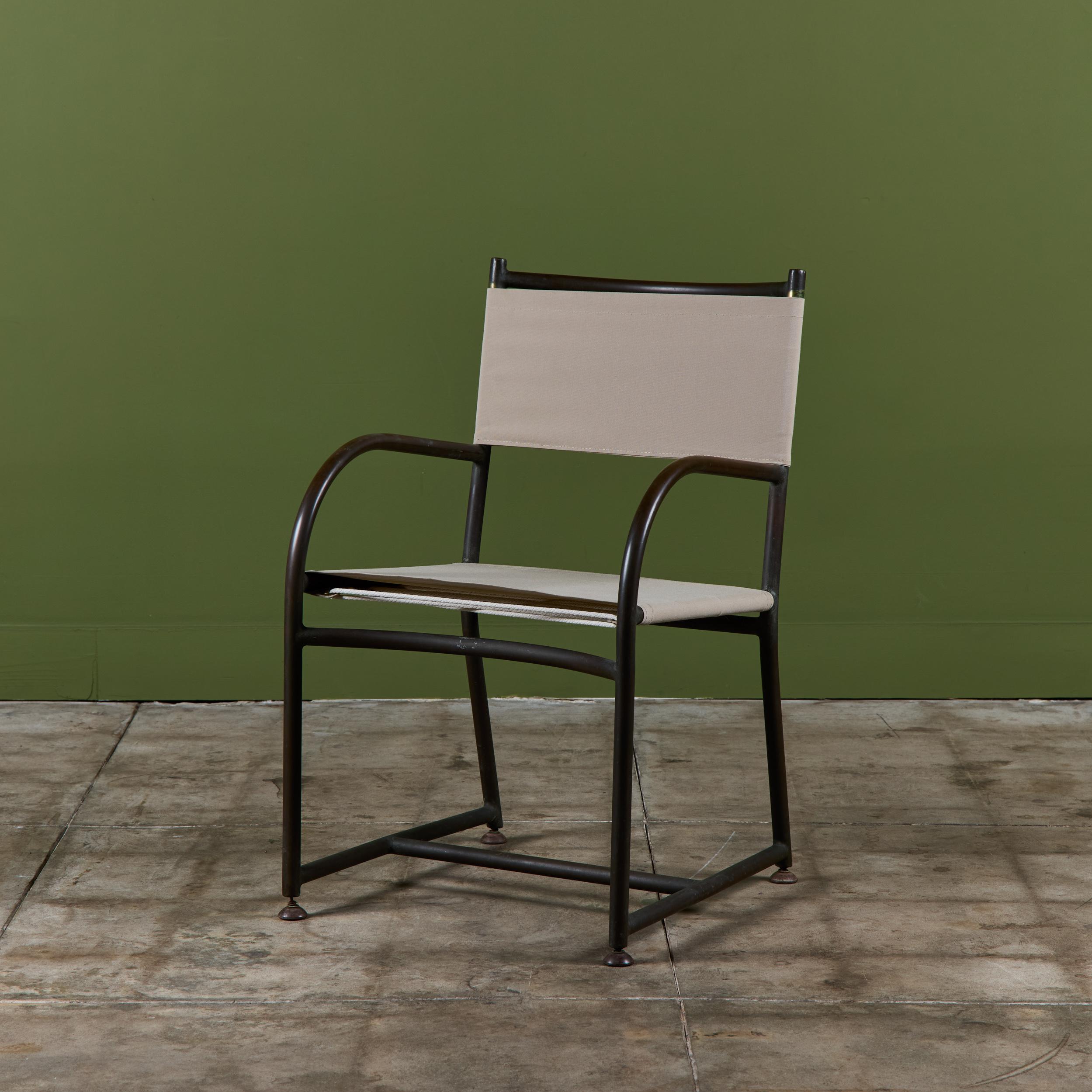 Set of Four Early Walter Lamb Bronze & Canvas Dining Chairs For Sale 3