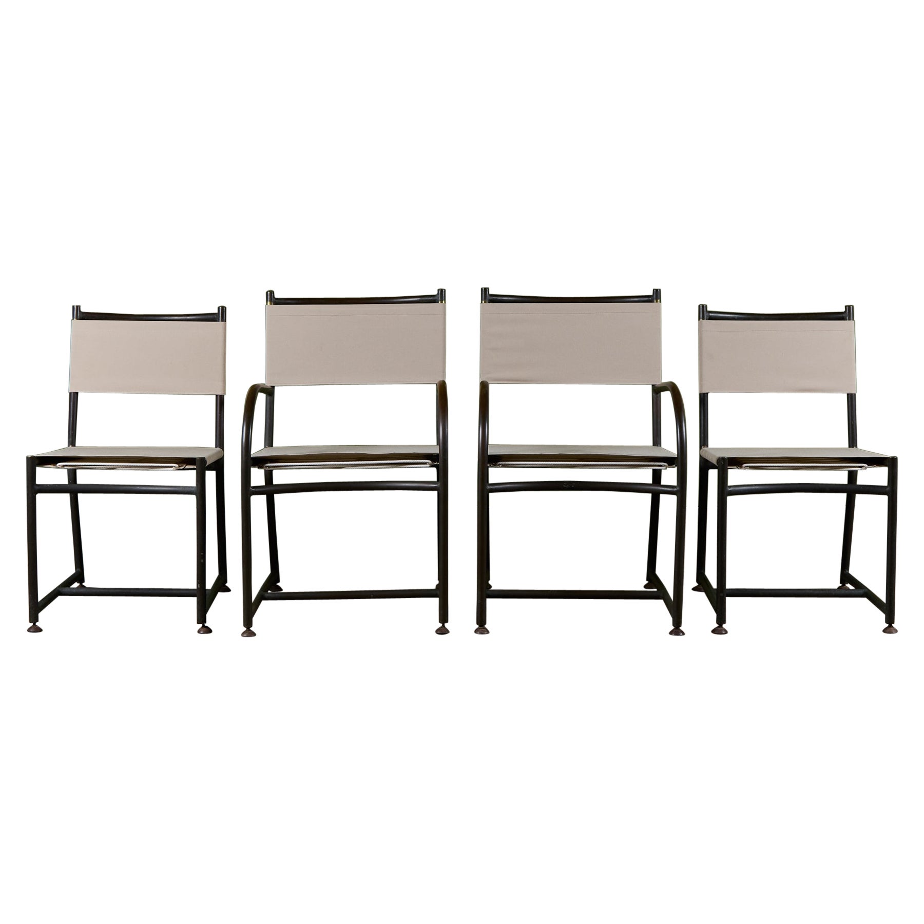 Set of Four Early Walter Lamb Bronze & Canvas Dining Chairs For Sale