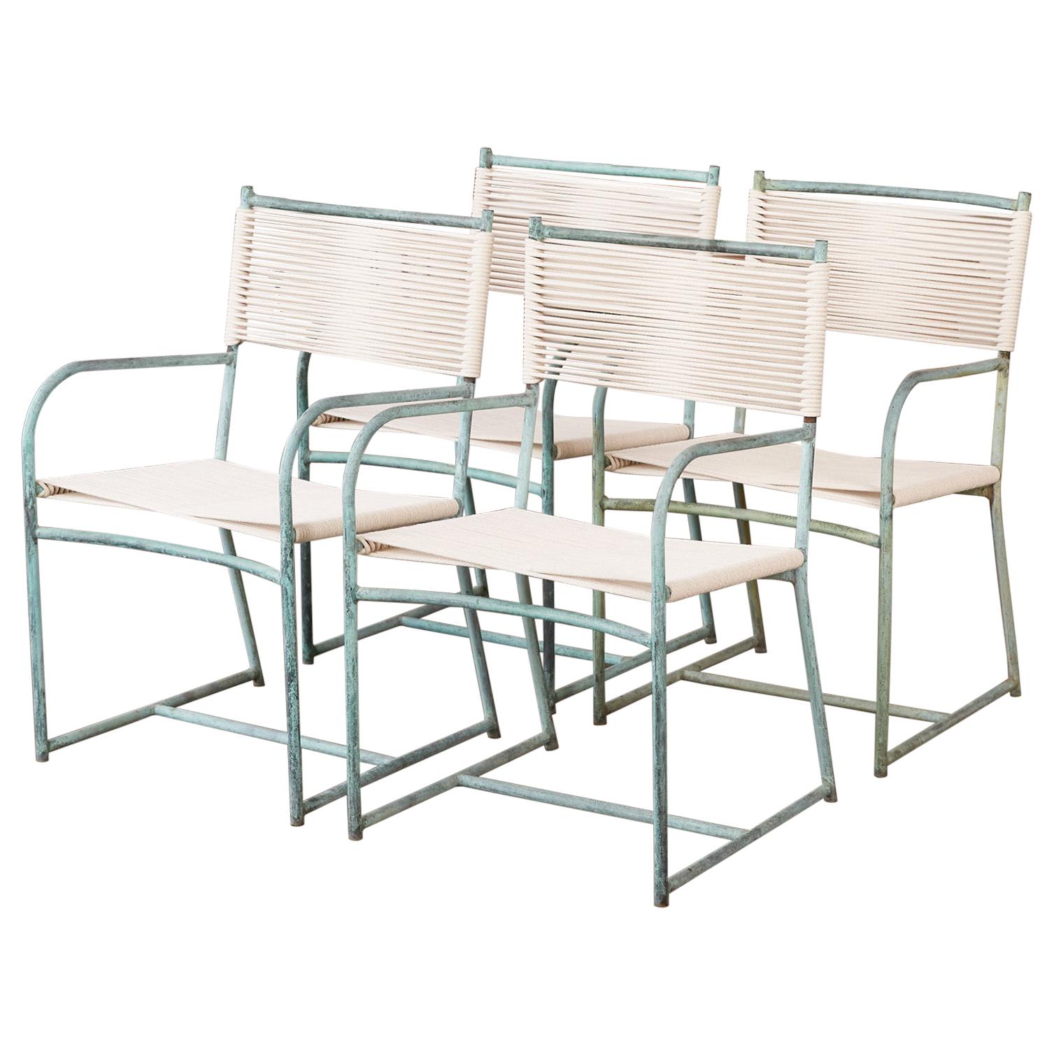 Set of Four Early Walter Lamb Bronze Patio Dining Armchairs