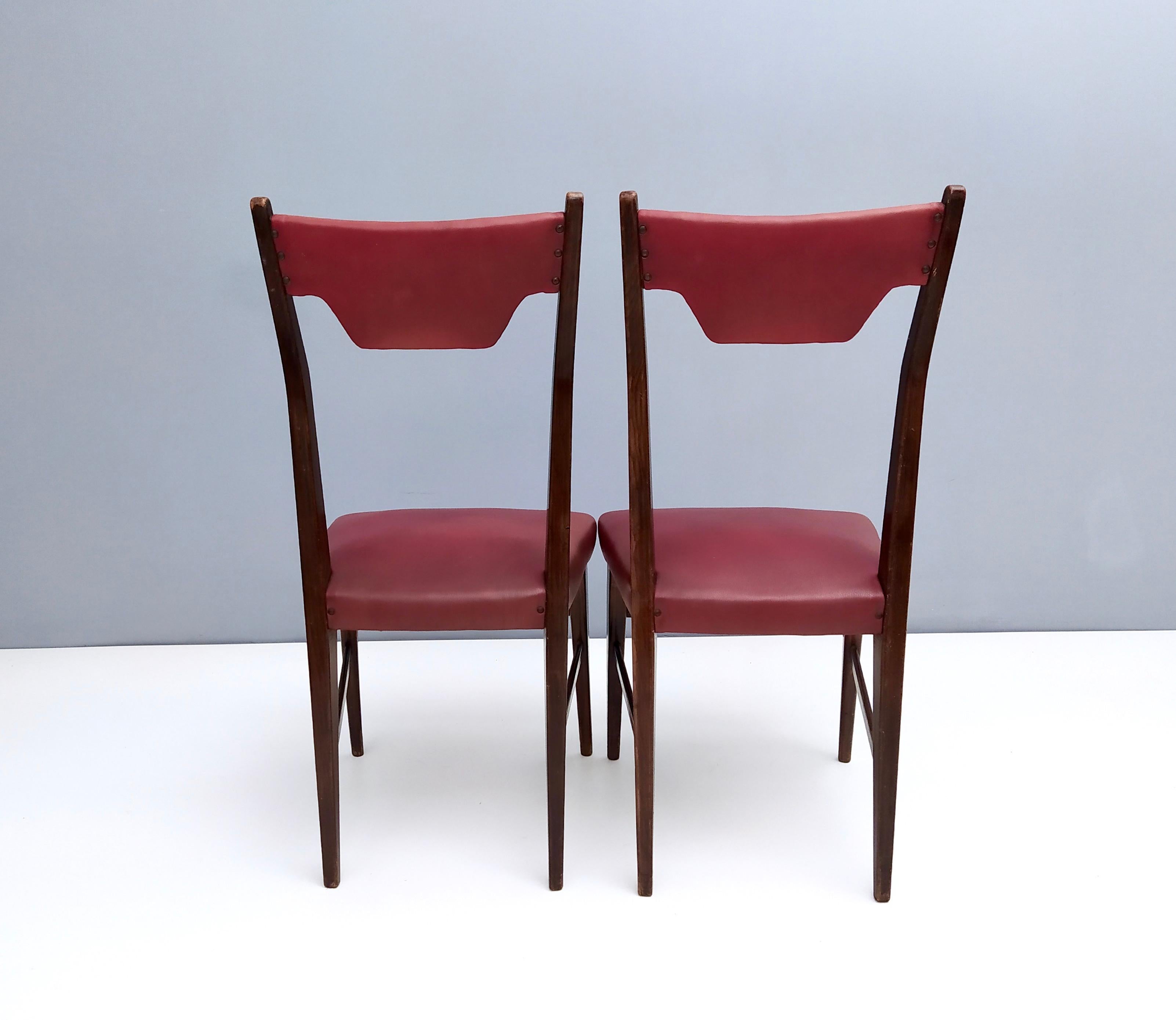 Mid-20th Century Set of Four Vintage Ebonized Beech and Crimson Skai Dining Chairs, Italy For Sale
