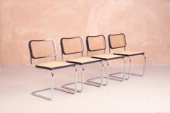 Set of Four Ebonized Breuer Cesca Chairs, Chrome Cantilever with Rattan, 1970s