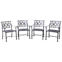 Set of Four Ebonized Cast Aluminum Garden Patio Chairs