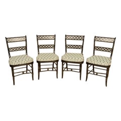 Set of Four Ebonized Faux Bamboo Side Chairs, circa 1940