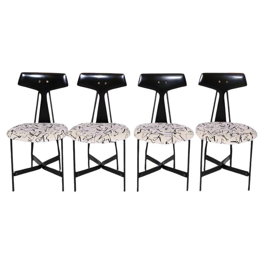 Set of Four Ebonized Modenist Side Chairs