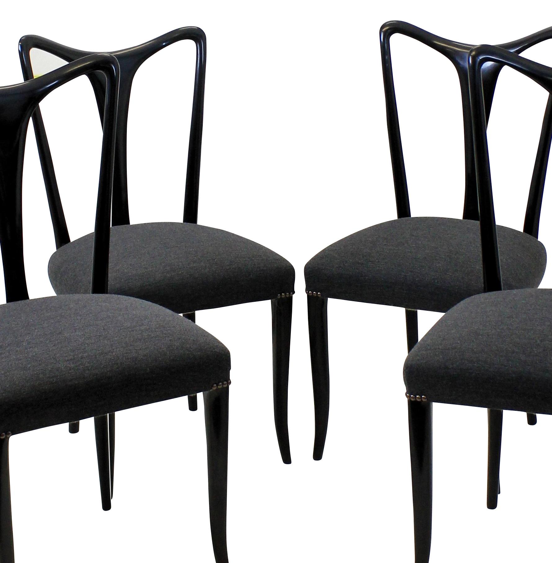 Italian Set of Four Ebonized Ulrich Dining Chairs
