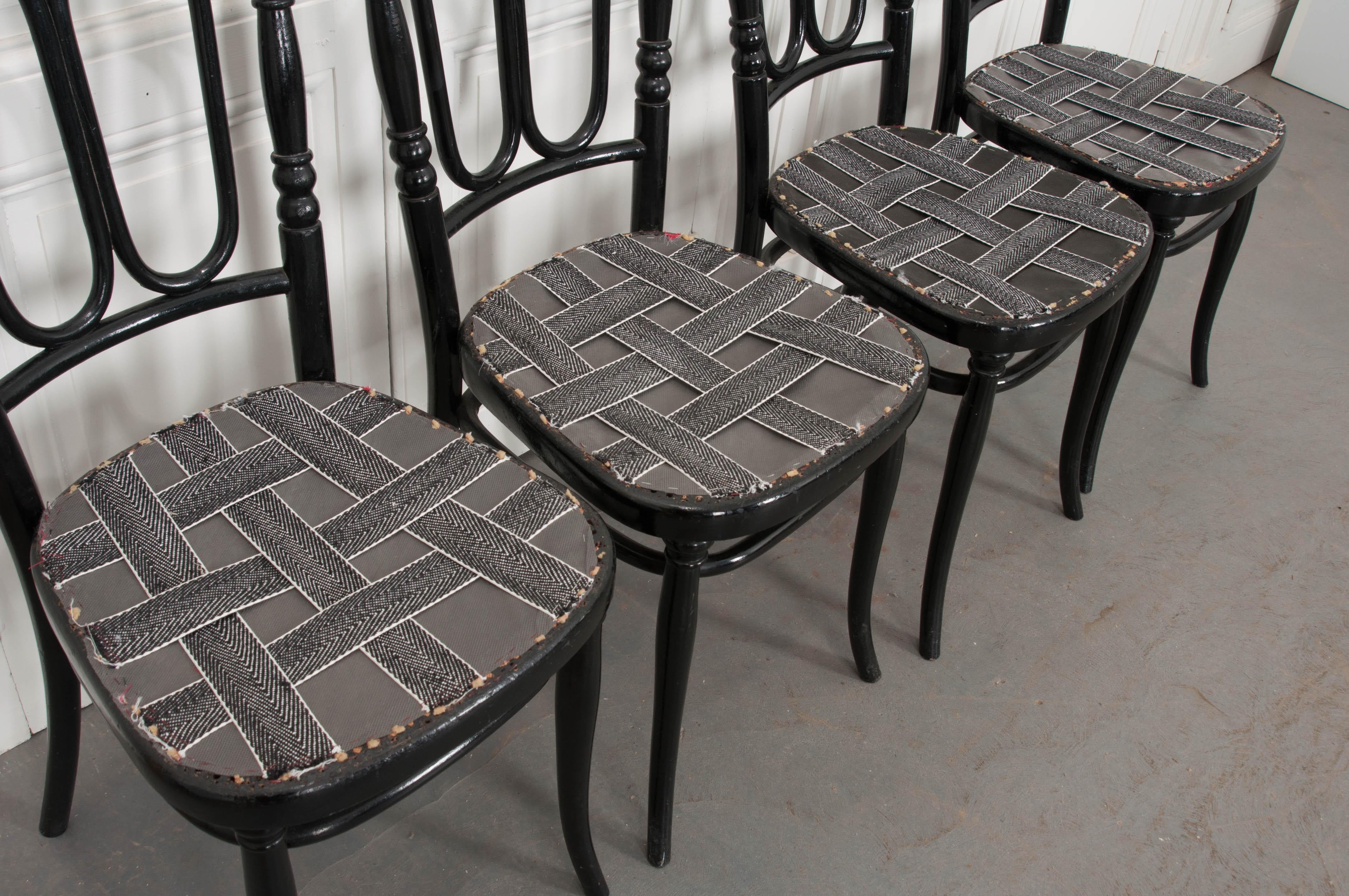 20th Century Set of Four Thonet Ebonized Bentwood Side Chairs