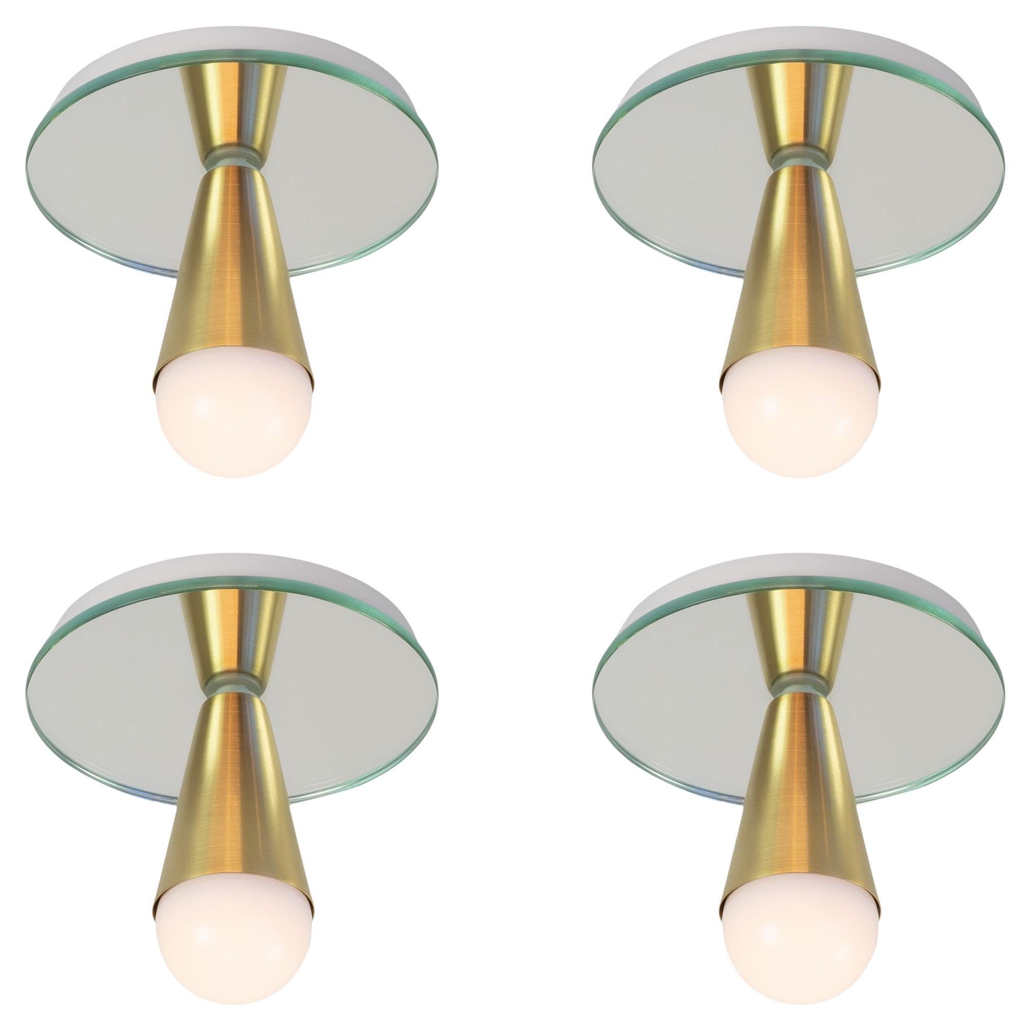 Set of Four Echo One Flush Mount in Brass, from Souda, in Stock For Sale