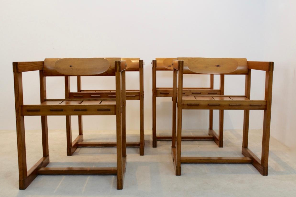 Scandinavian Modern Set of Two Edvin Helseth Pinewood Dining Chairs with Armrests, Trybo Norway