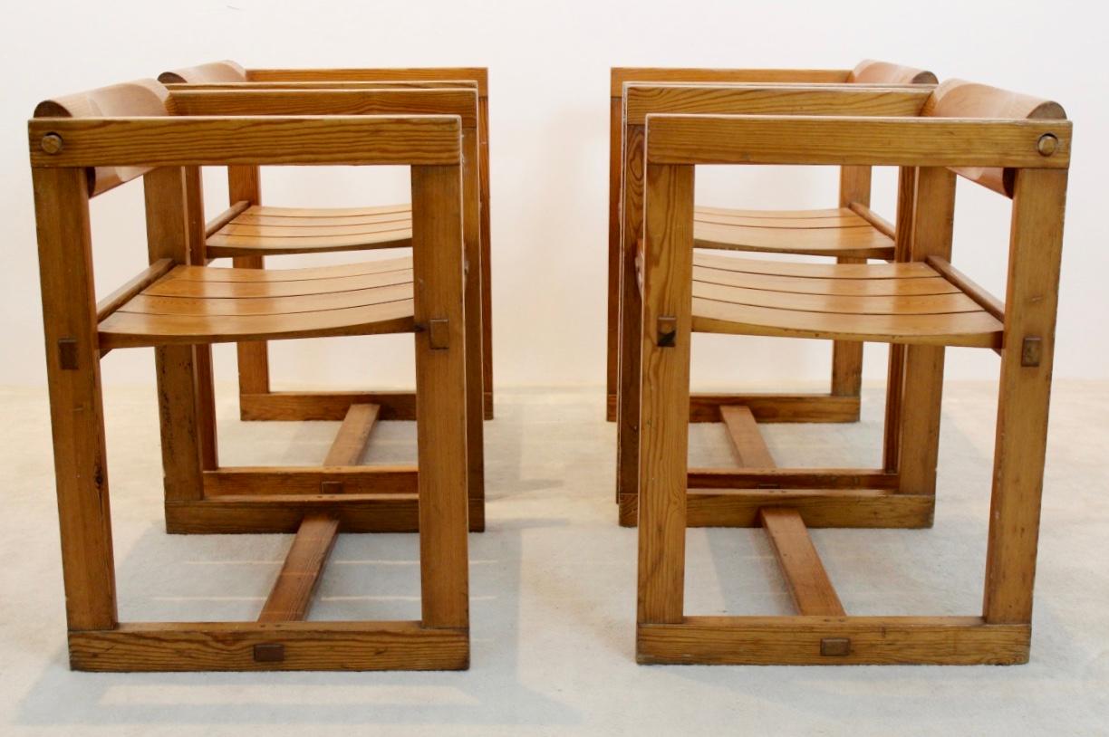 Norwegian Set of Two Edvin Helseth Pinewood Dining Chairs with Armrests, Trybo Norway