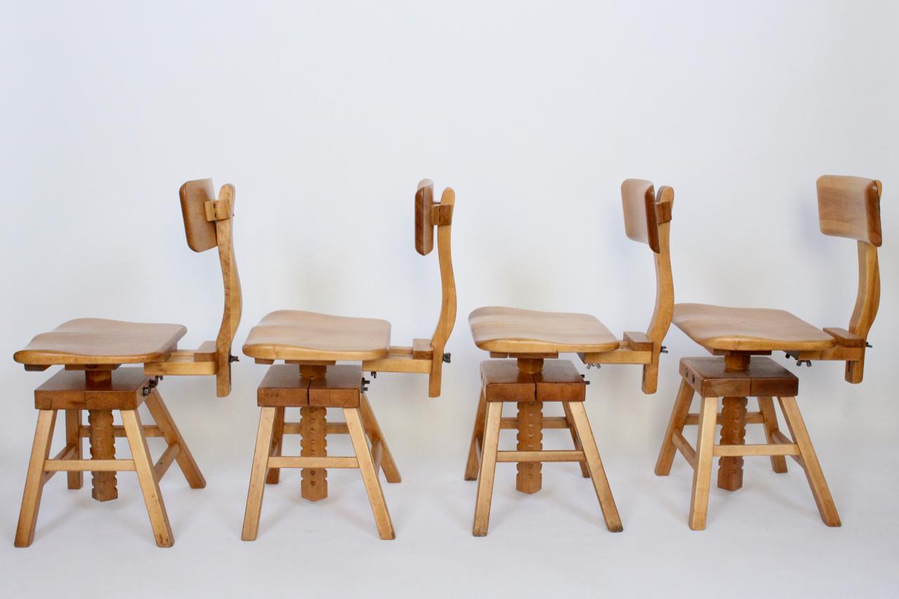Set of Four Edward L. Koenig Adjustable Architects Chairs in Maple, circa 1940 12