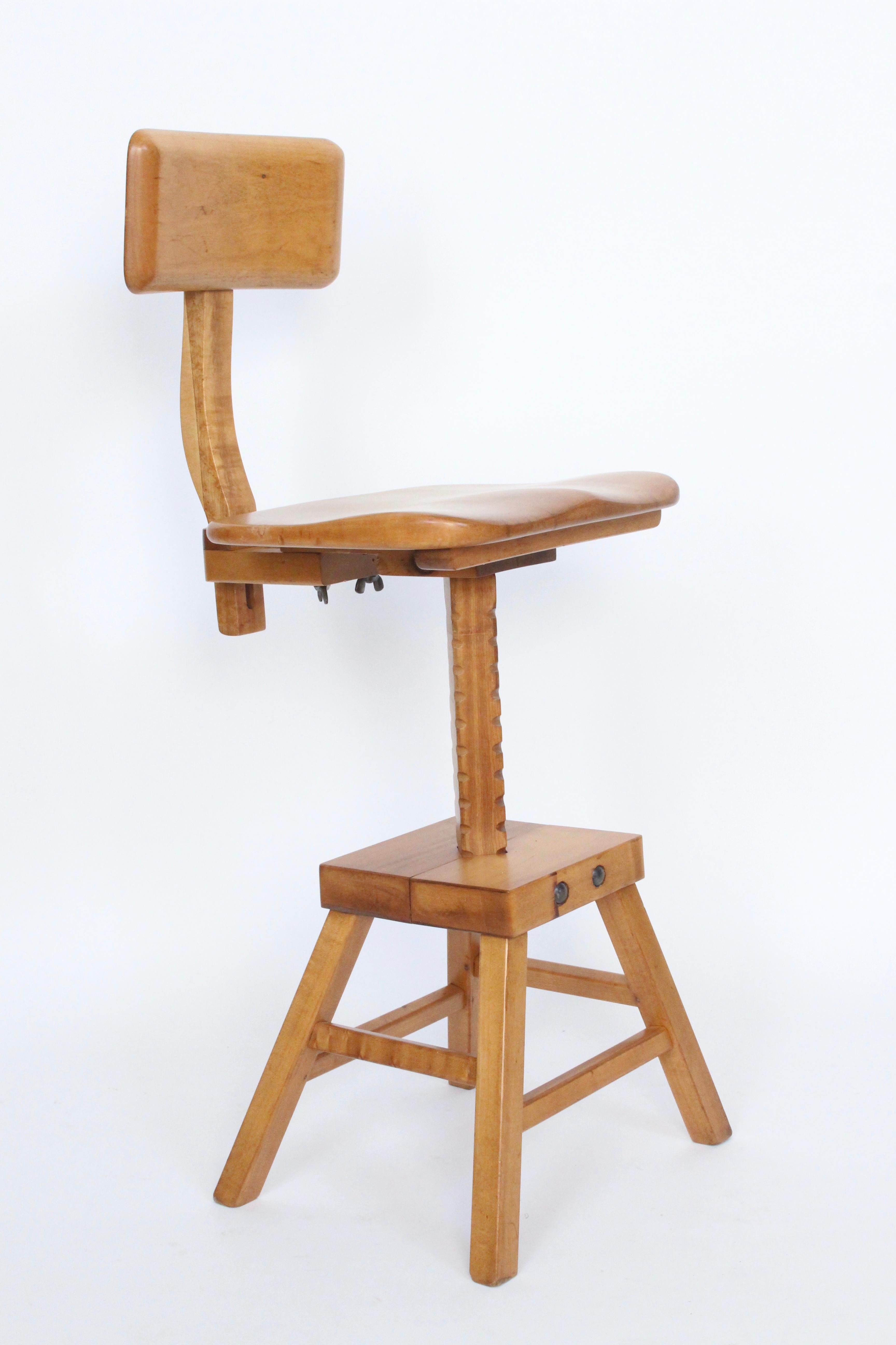 20th Century Set of Four Edward L. Koenig Adjustable Architects Chairs in Maple, circa 1940