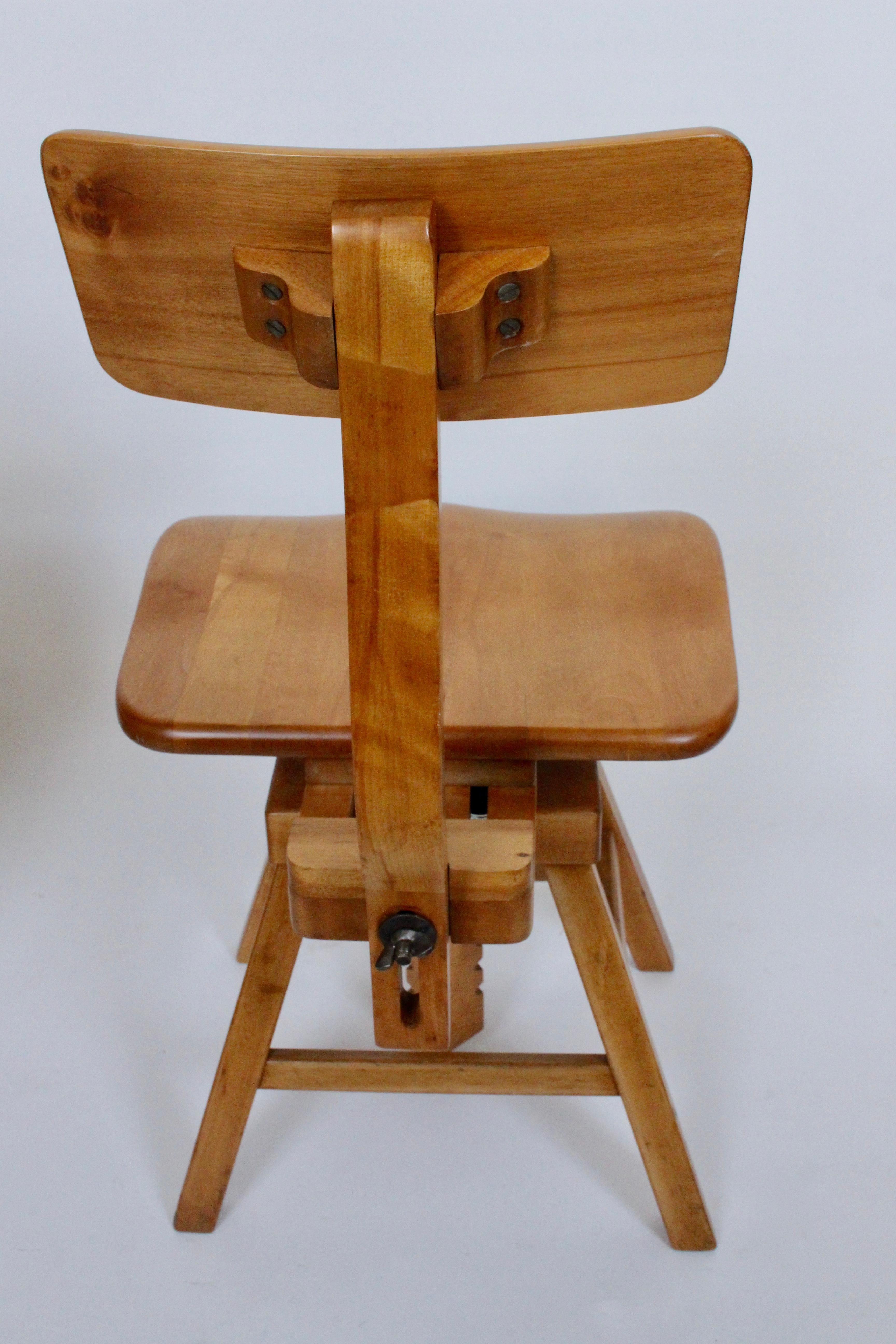 Set of Four Edward L. Koenig Adjustable Architects Chairs in Maple, circa 1940 1