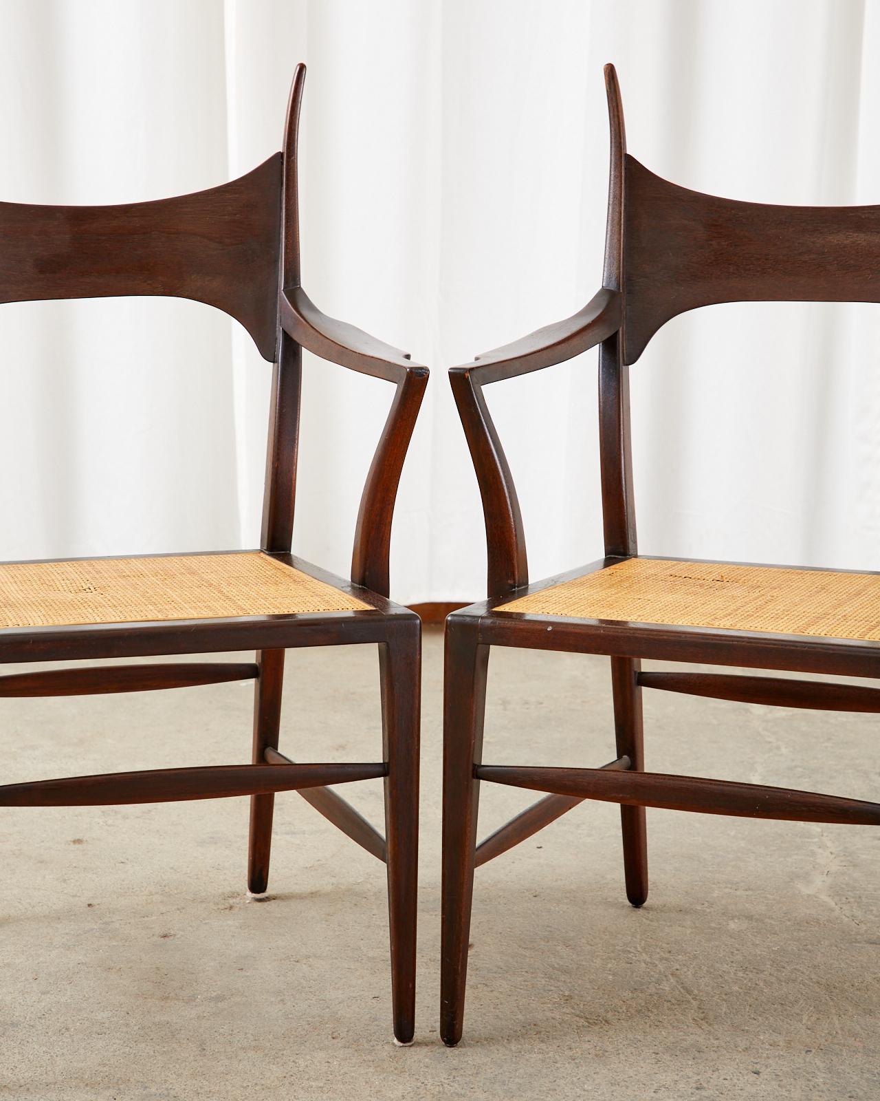 Mid-Century Modern Set of Four Edward Wormley for Dunbar Horned Dining Chairs For Sale
