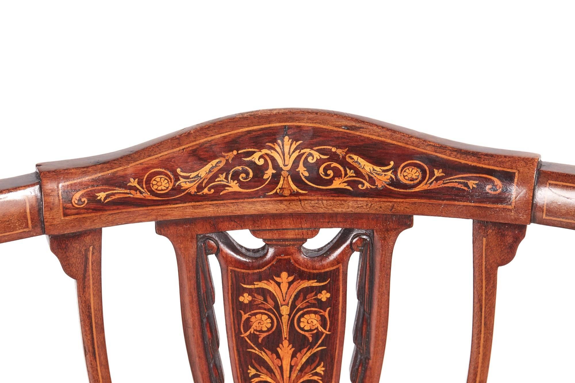 Set of Four Edwardian Mahogany and Rosewood Inlaid Dining Chairs For Sale 5