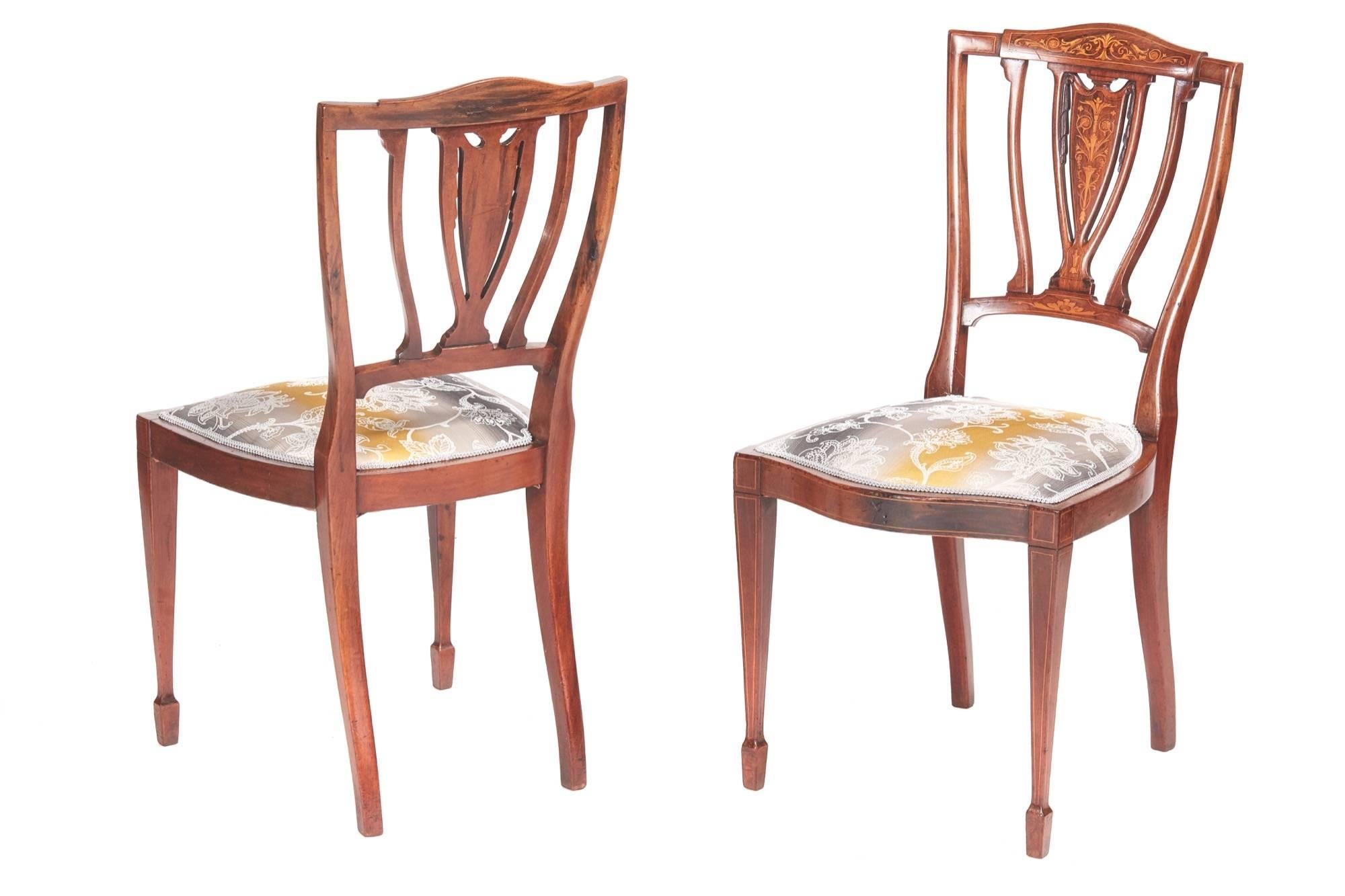 Set of Four Edwardian Mahogany and Rosewood Inlaid Dining Chairs For Sale 6