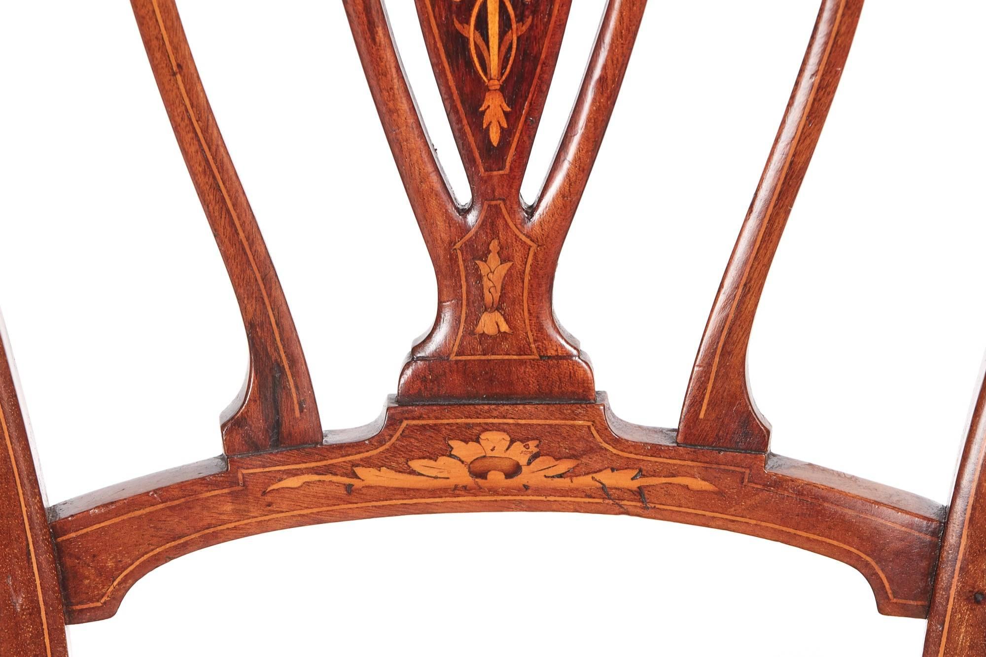 20th Century Set of Four Edwardian Mahogany and Rosewood Inlaid Dining Chairs For Sale