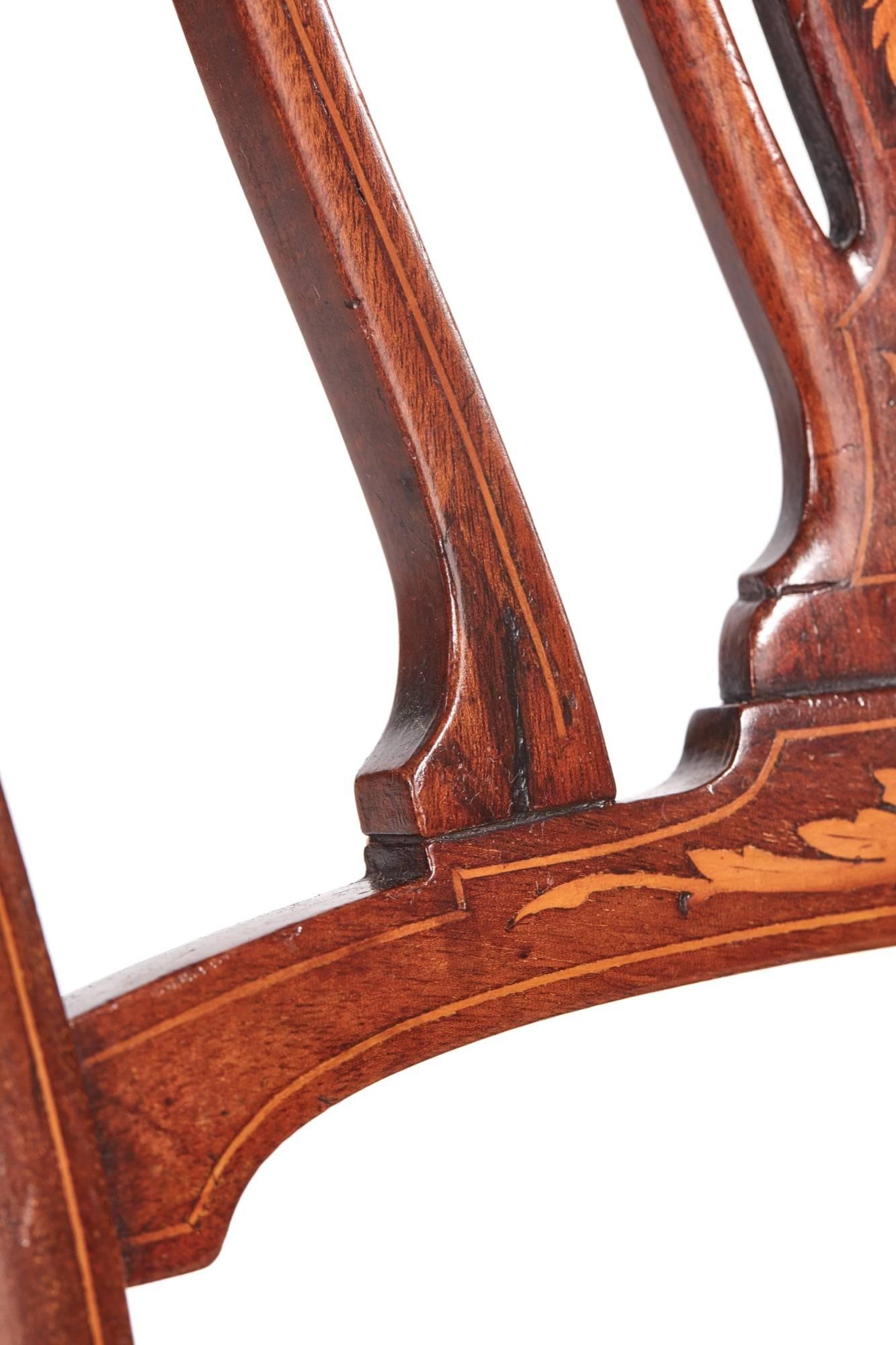 Set of Four Edwardian Mahogany and Rosewood Inlaid Dining Chairs For Sale 4