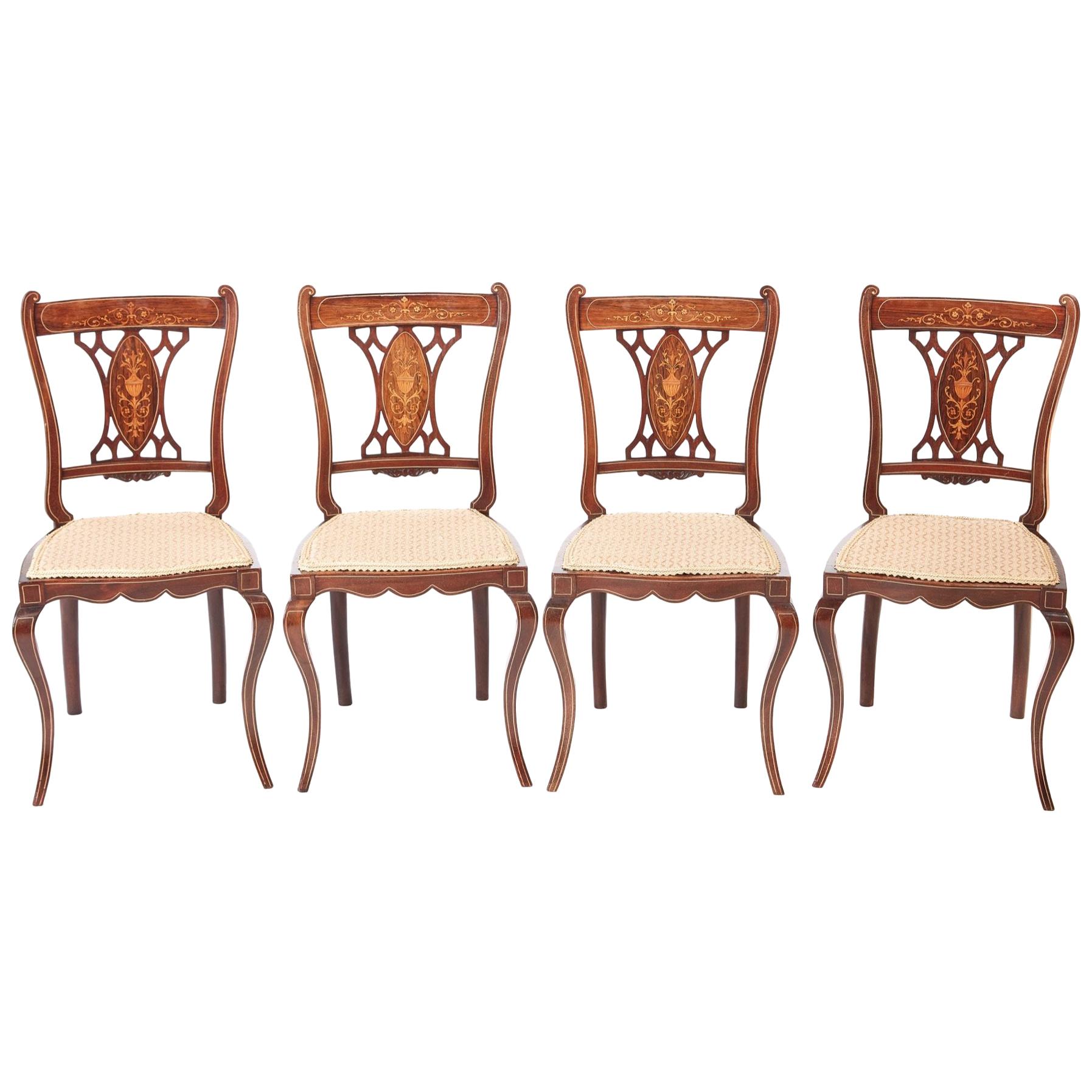 Set of Four Edwardian Rosewood Inlaid Dining Chairs For Sale