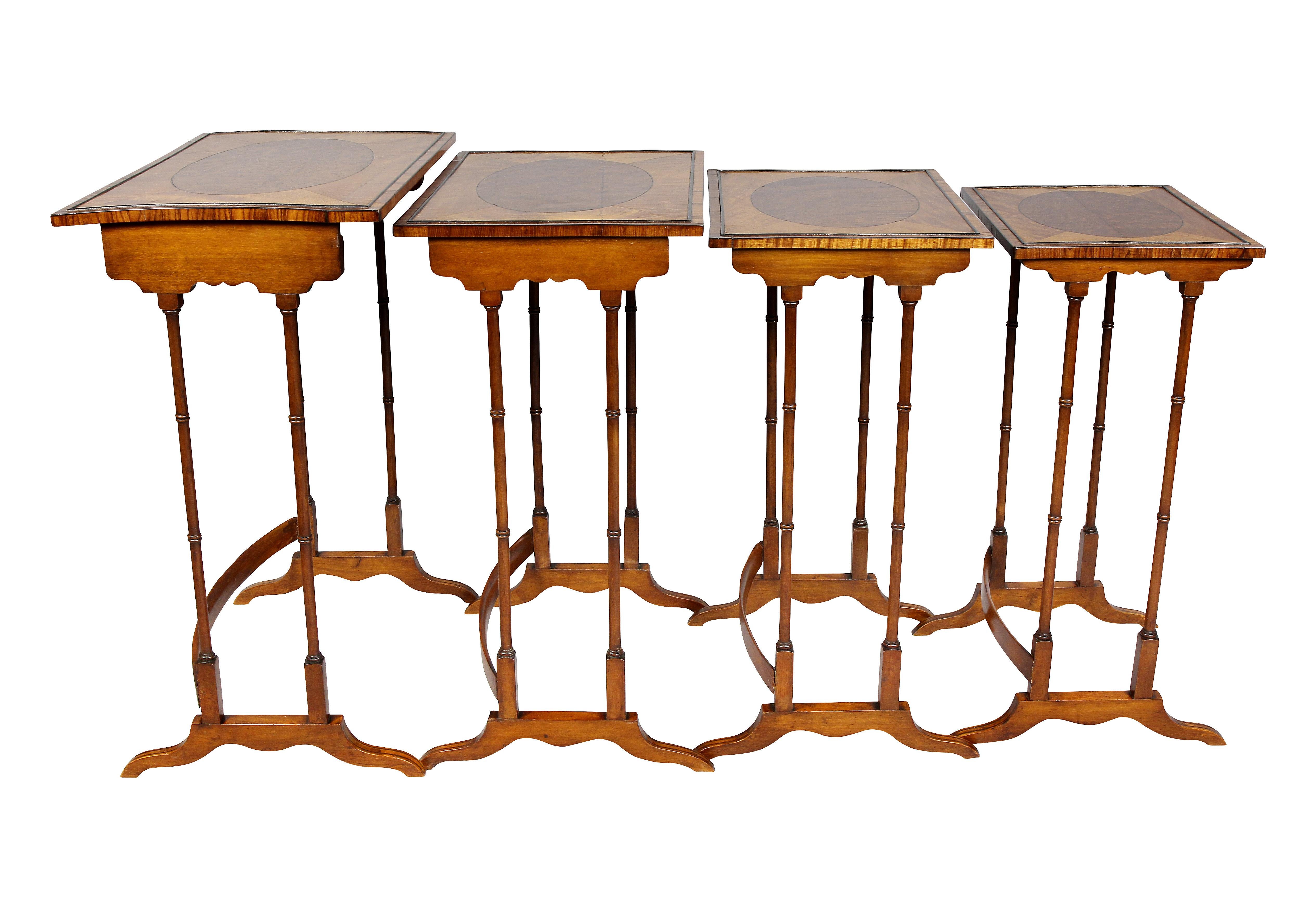 Set of Four Edwardian Satinwood and Amboyna Quartetto Tables For Sale 2