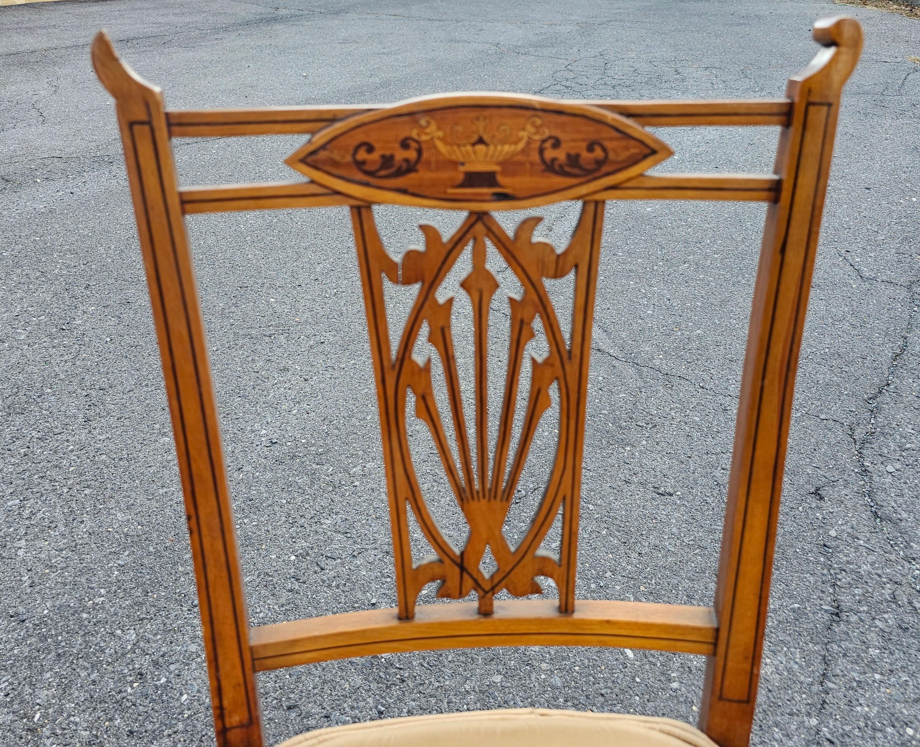 Set of Four Edwardian Satinwood Inlaid Side Chairs For Sale 5
