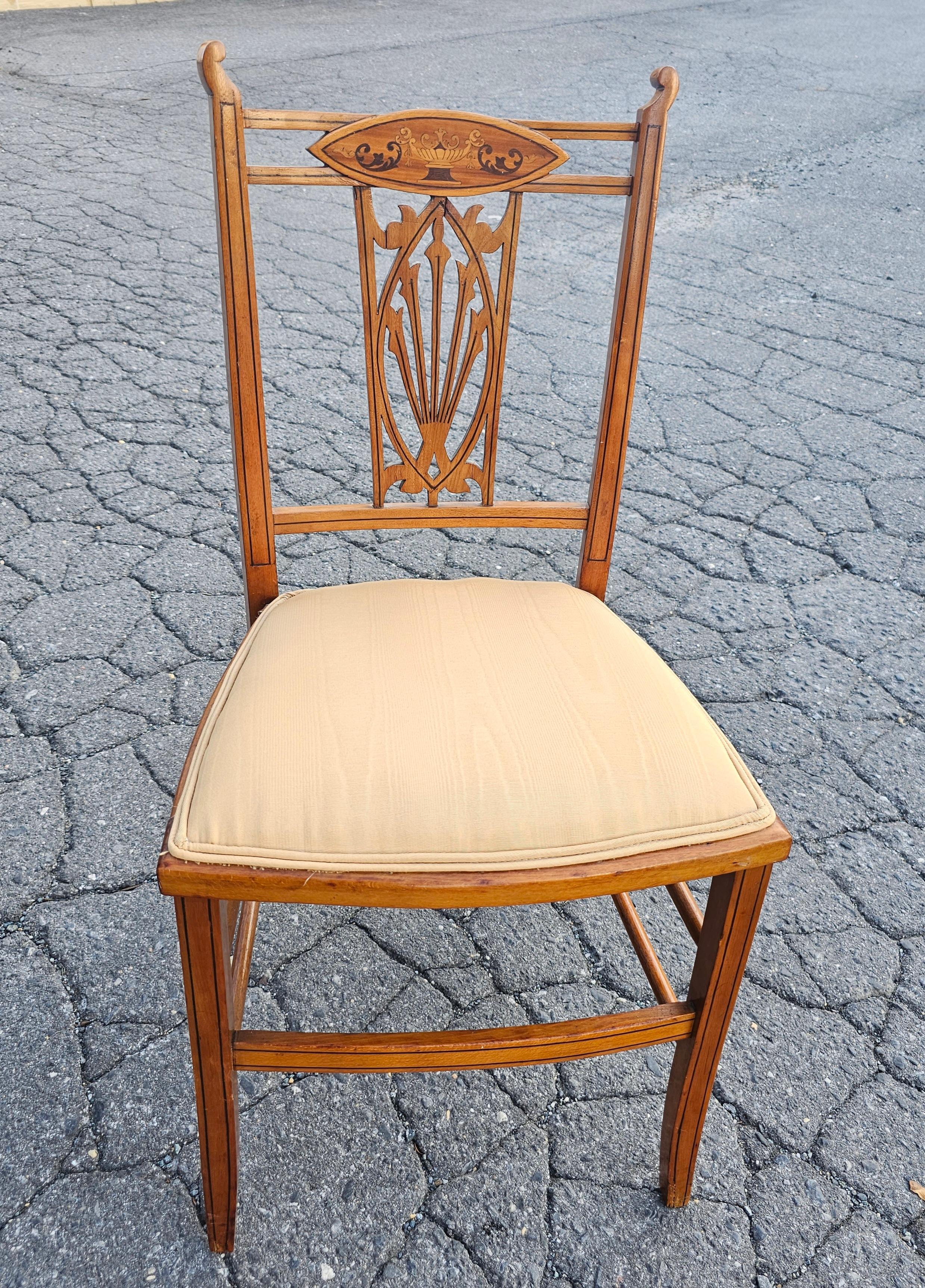 Set of Four Edwardian Satinwood Inlaid Side Chairs For Sale 8
