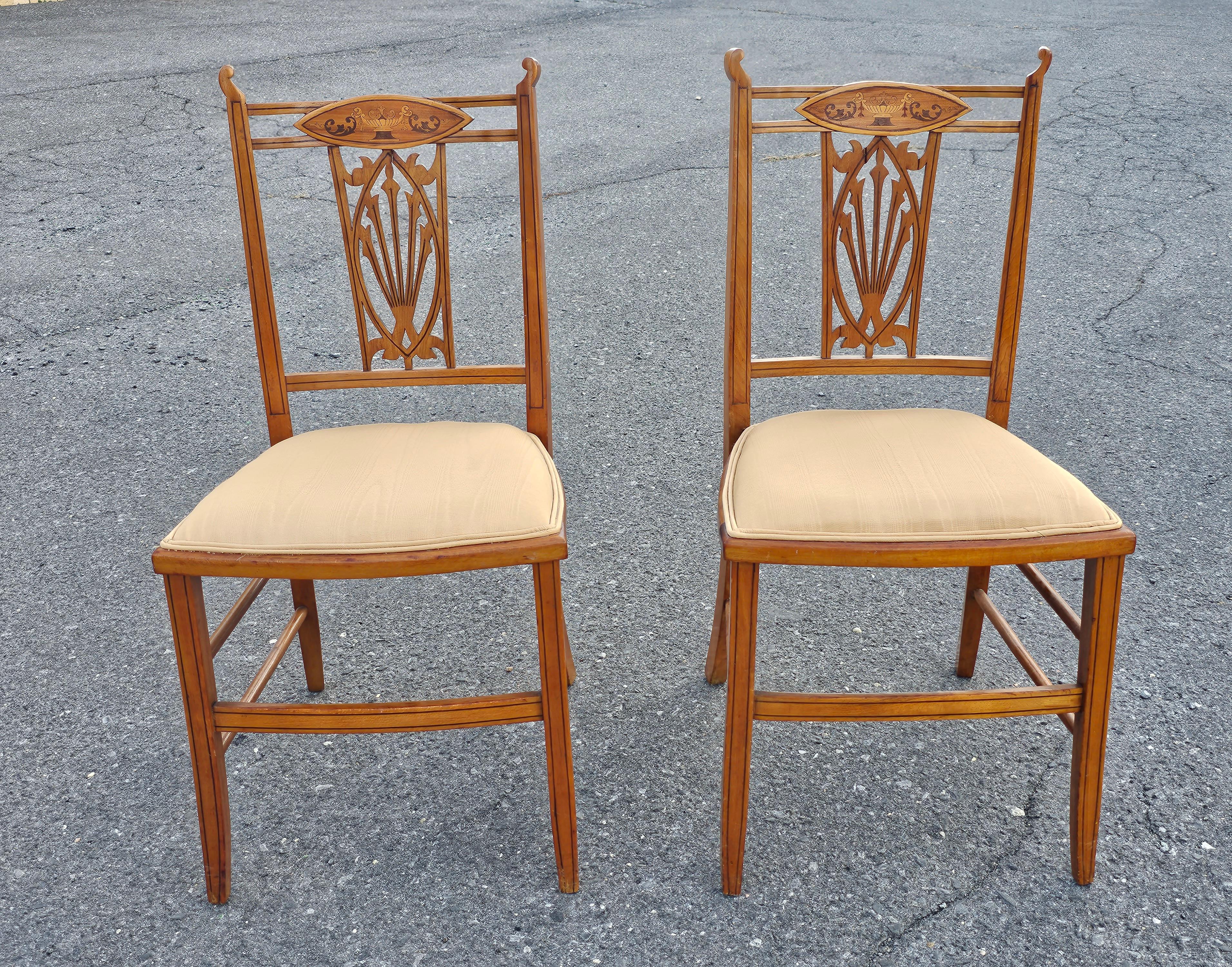 American Set of Four Edwardian Satinwood Inlaid Side Chairs For Sale