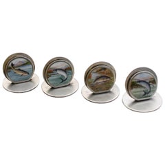 Set of Four Edwardian Silver and Enamel Fish Menu Holders by S Mordan, 1905-1908
