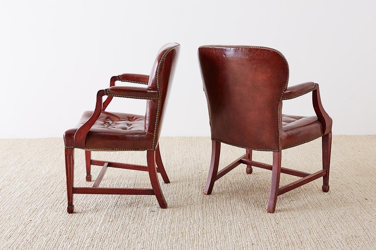 Set of Four Edwardian Tufted Leather Library Chairs at 1stDibs