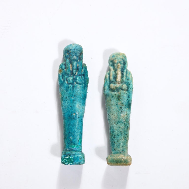 Set of Four Egyptian Antiquities, Pair of Sarcophagus Faience & Two Figurines For Sale 10