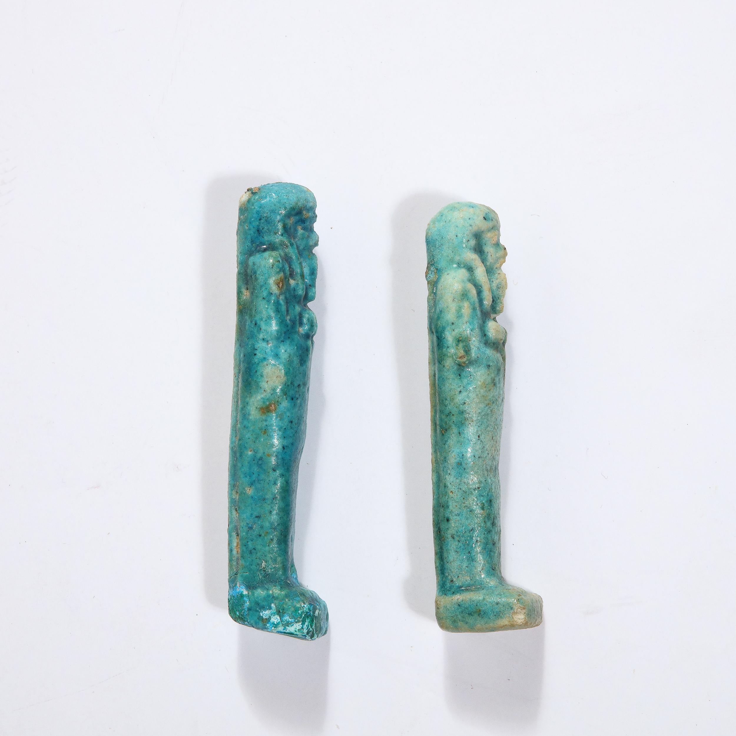 Set of Four Egyptian Antiquities, Pair of Sarcophagus Faience & Two Figurines For Sale 10