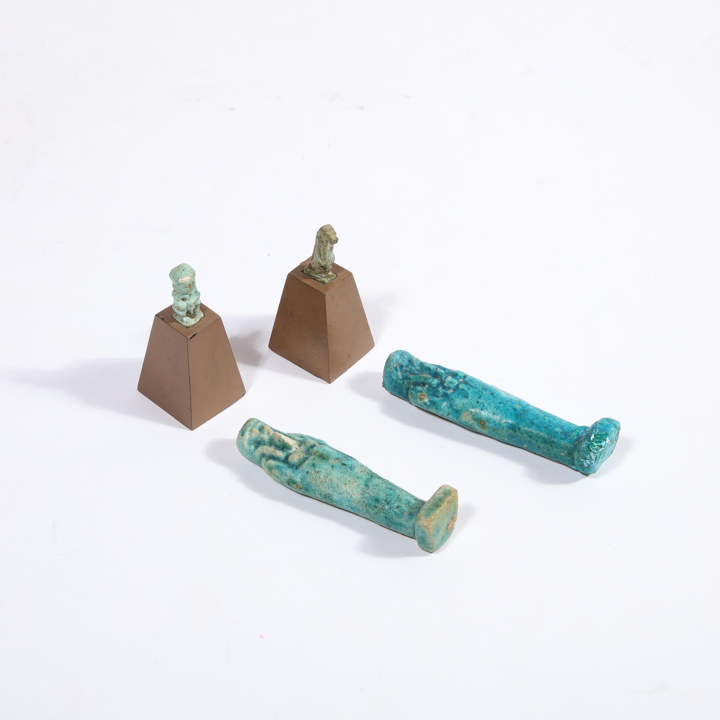 Set of Four Egyptian Antiquities, Pair of Sarcophagus Faience & Two Figurines In Good Condition In New York, NY