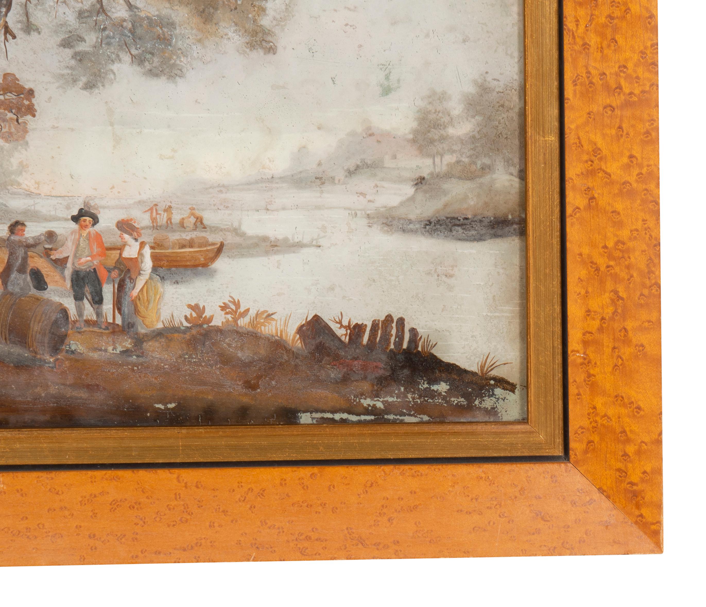 Conjunto de cuatro pinturas al revés holandesas del siglo XVIII sobre vidrio en venta 5
