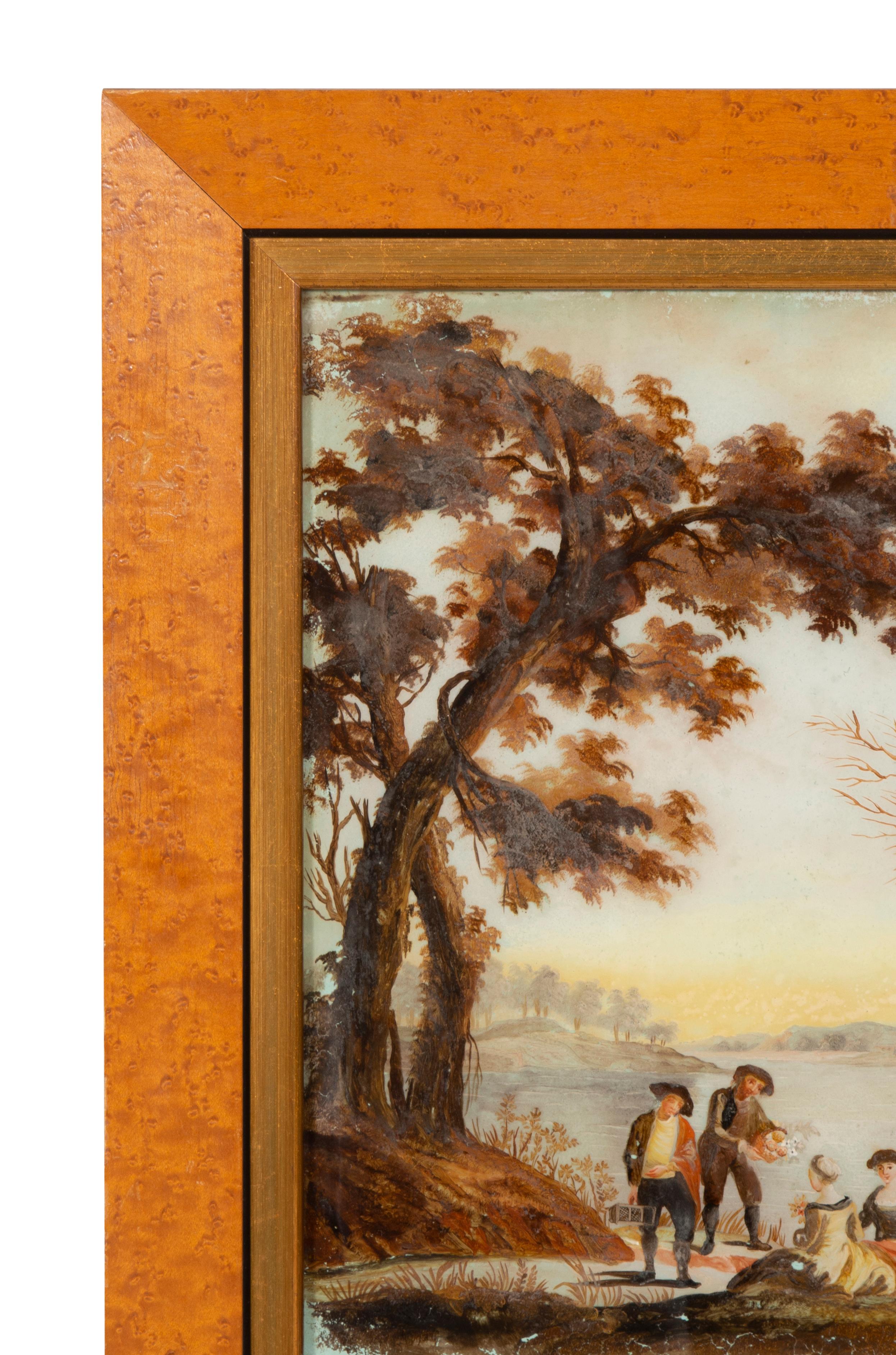 Conjunto de cuatro pinturas al revés holandesas del siglo XVIII sobre vidrio en venta 7