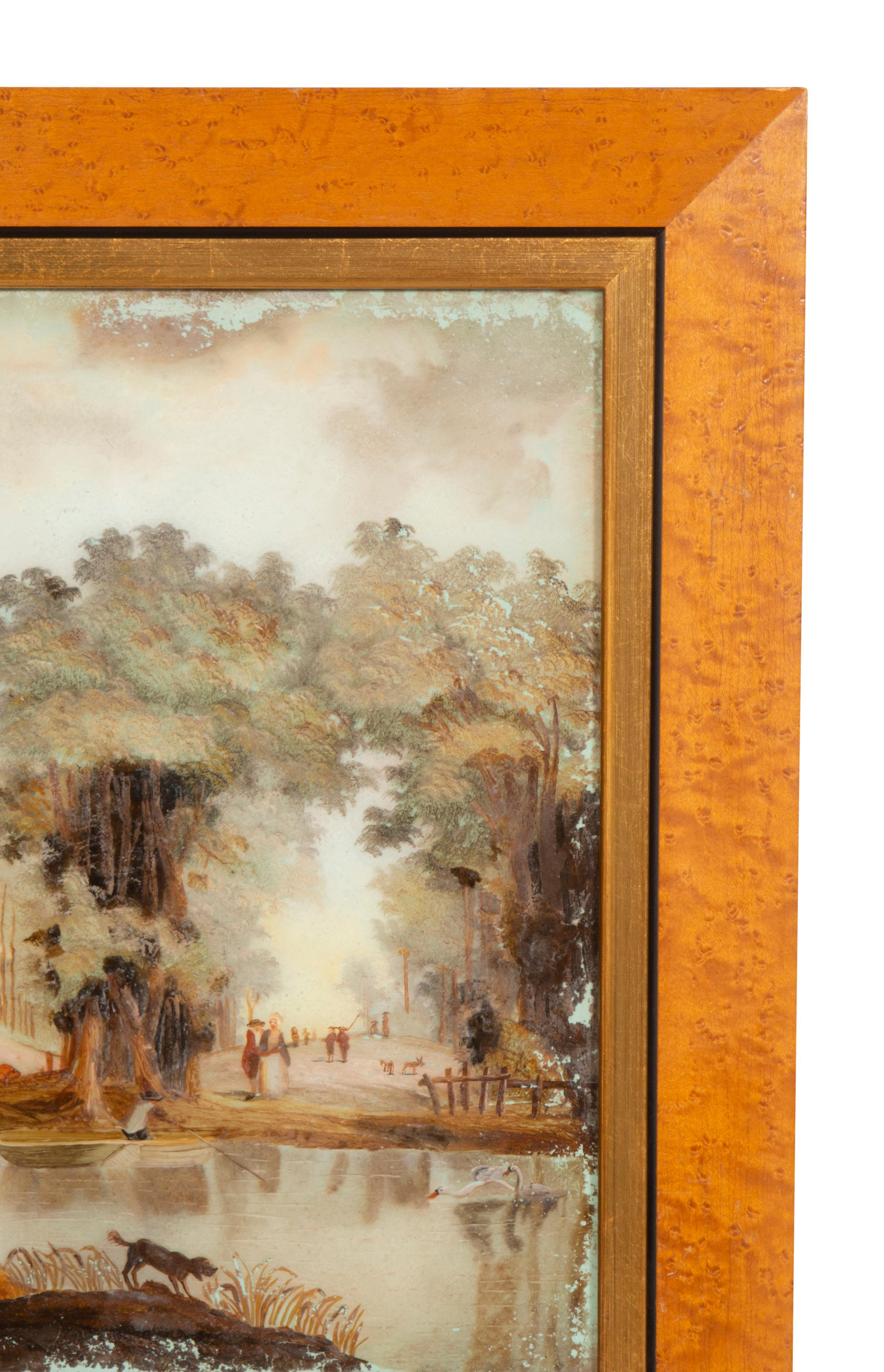 Conjunto de cuatro pinturas al revés holandesas del siglo XVIII sobre vidrio en venta 8