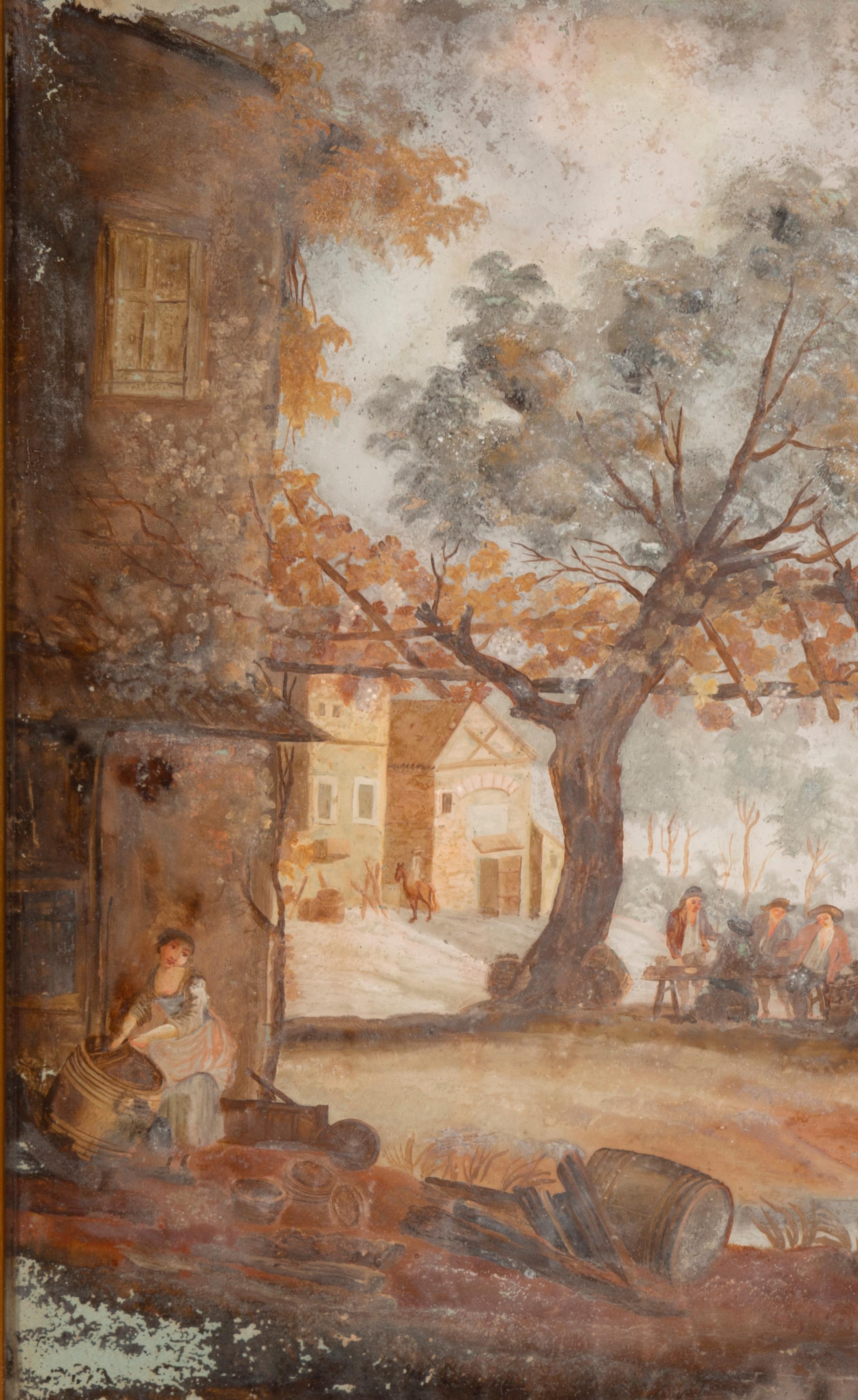 Conjunto de cuatro pinturas al revés holandesas del siglo XVIII sobre vidrio en venta 10
