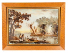 Set of Four Eighteenth Century French Reverse Paintings on Glass after Pillement
