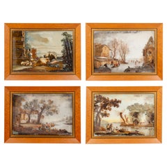 Set of Four Eighteenth Century Dutch Reverse Paintings on Glass