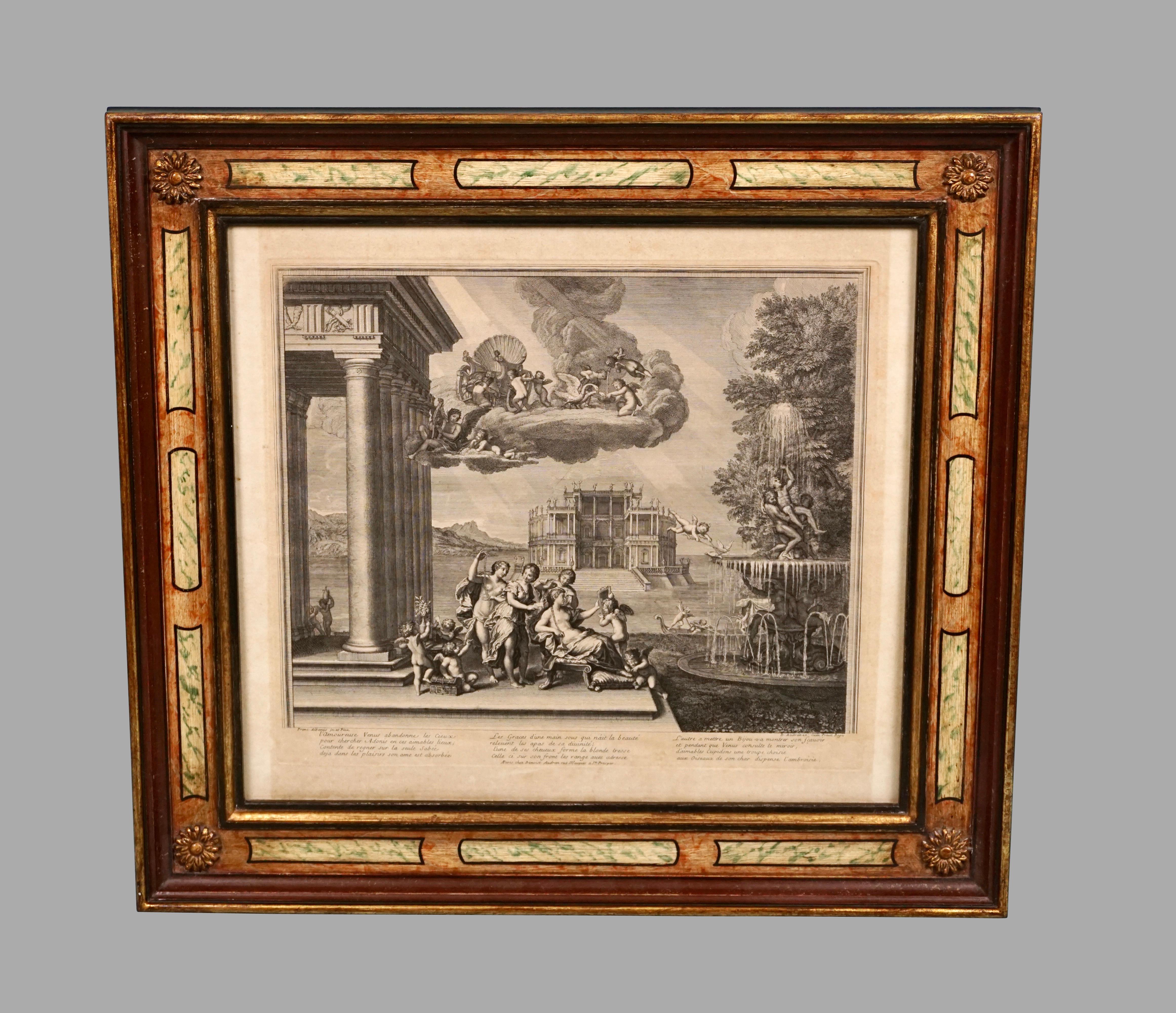 Early 18th Century Four Eighteenth Century Engravings by Benoit Audran the Elder in Custom Frames