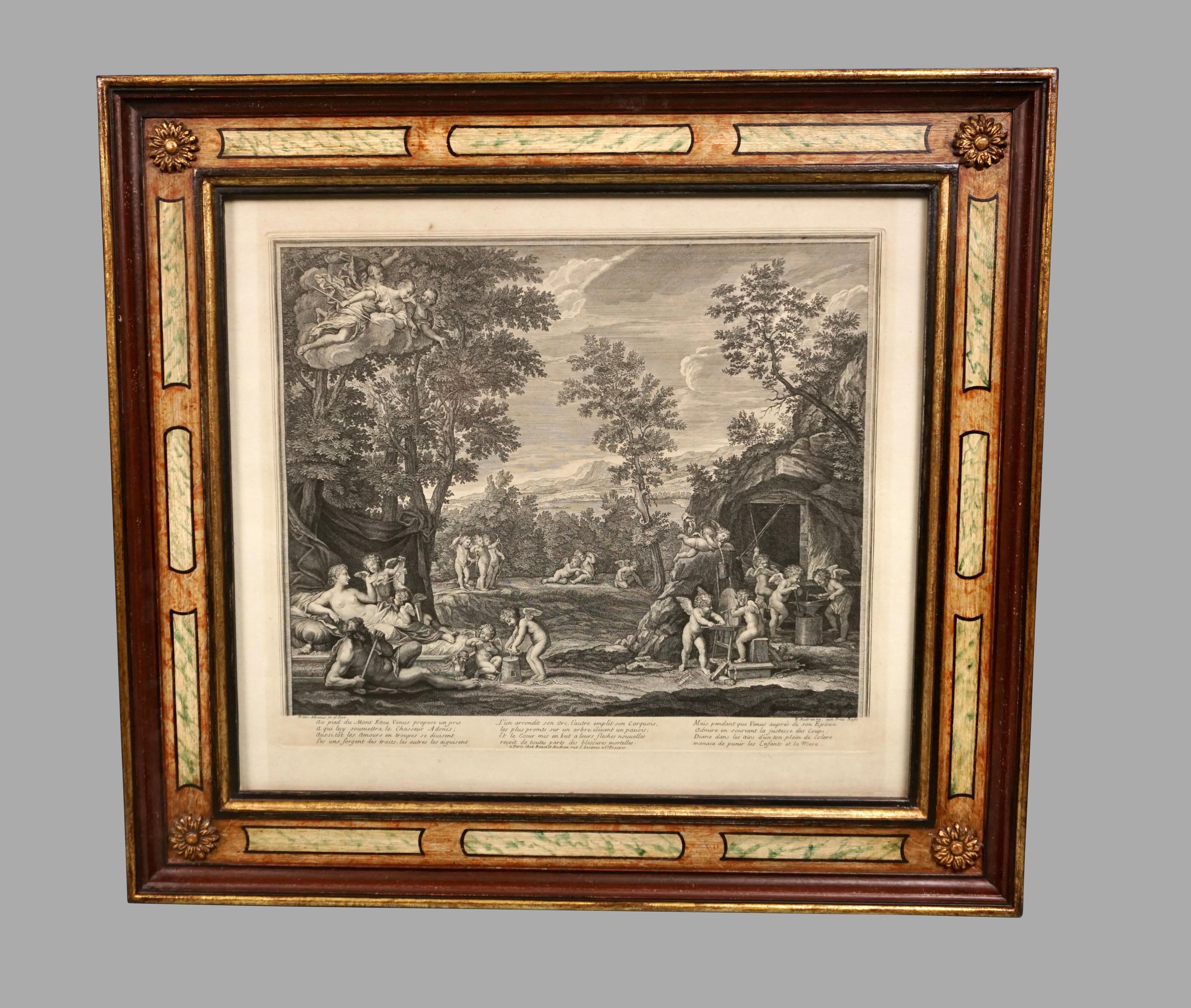 Wood Four Eighteenth Century Engravings by Benoit Audran the Elder in Custom Frames