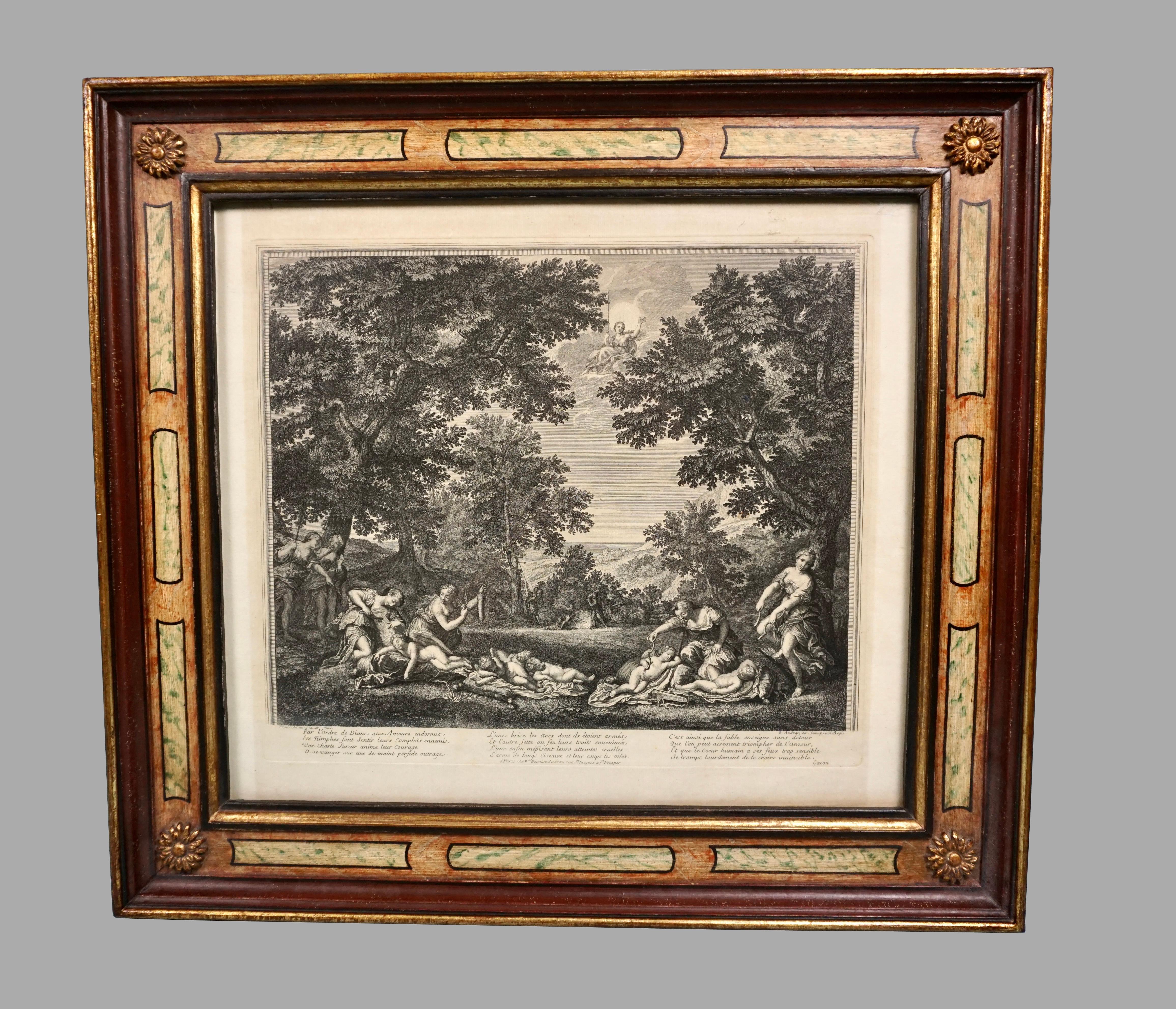 Four Eighteenth Century Engravings by Benoit Audran the Elder in Custom Frames 1