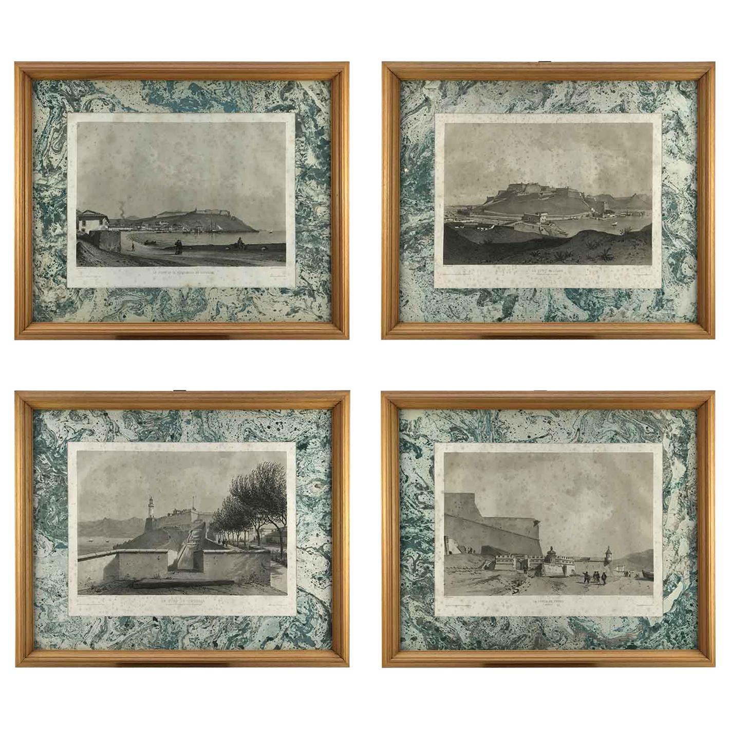 Set of Four Italian Views of Elba Island by Andre Durand 1862 For Sale