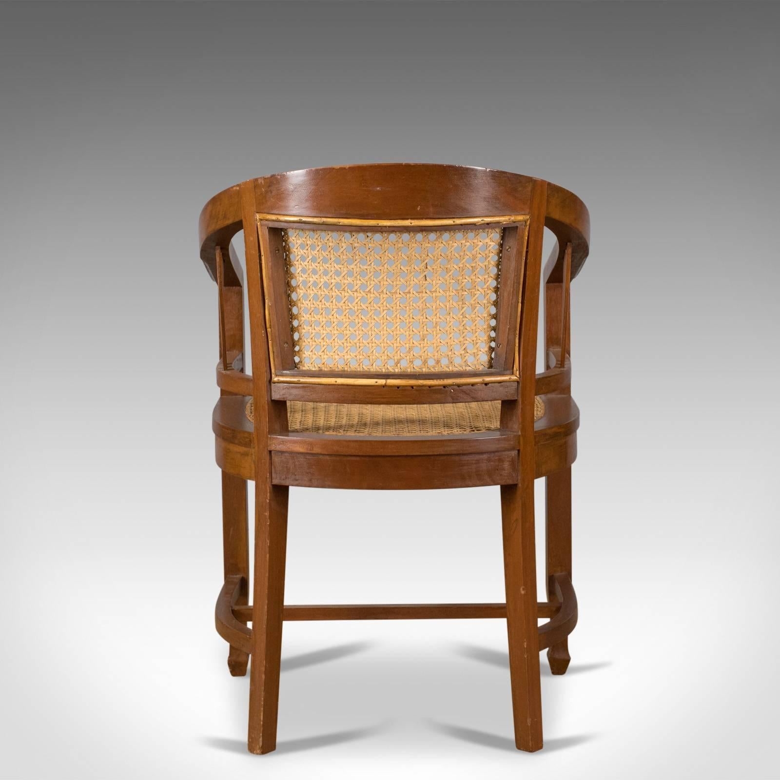 Chinese Export Set of Four Elbow Chairs, C20th Contemporary Tub Dining Chairs, Cane, Bergère