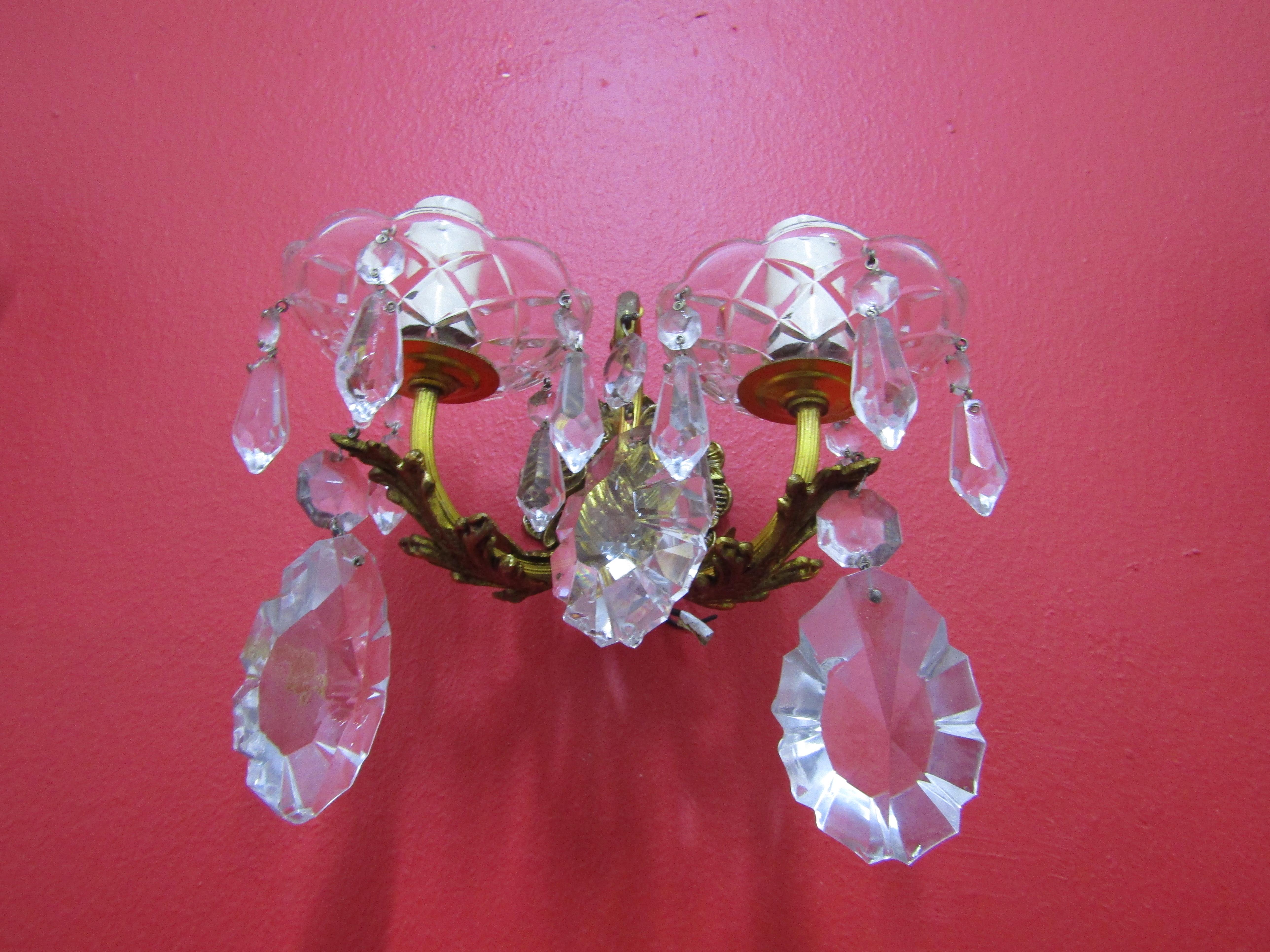 midcenturySet of Four Elegant Sconces, Bronze and Crystal, Italian Style For Sale 4