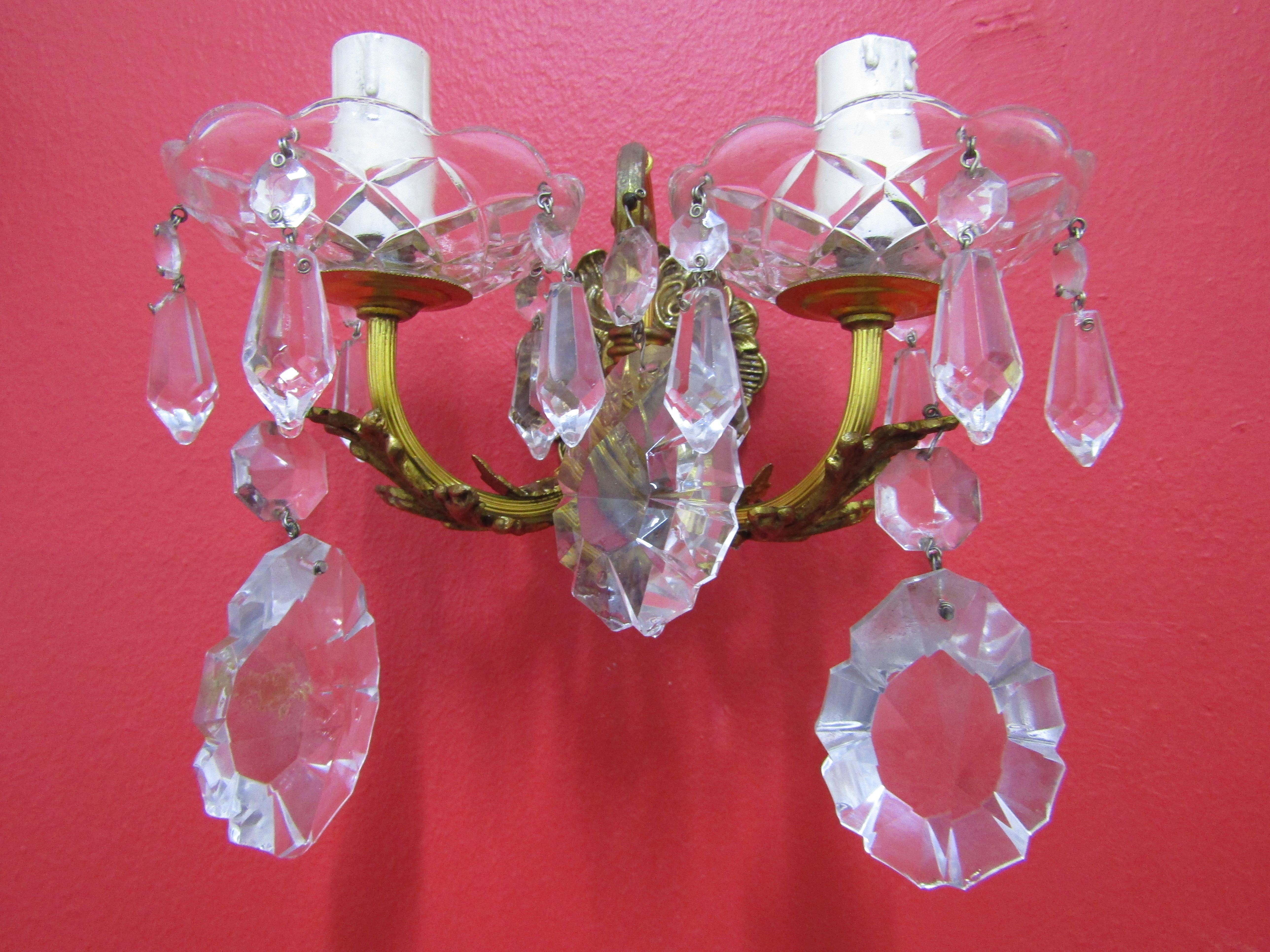 midcenturySet of Four Elegant Sconces, Bronze and Crystal, Italian Style For Sale 5