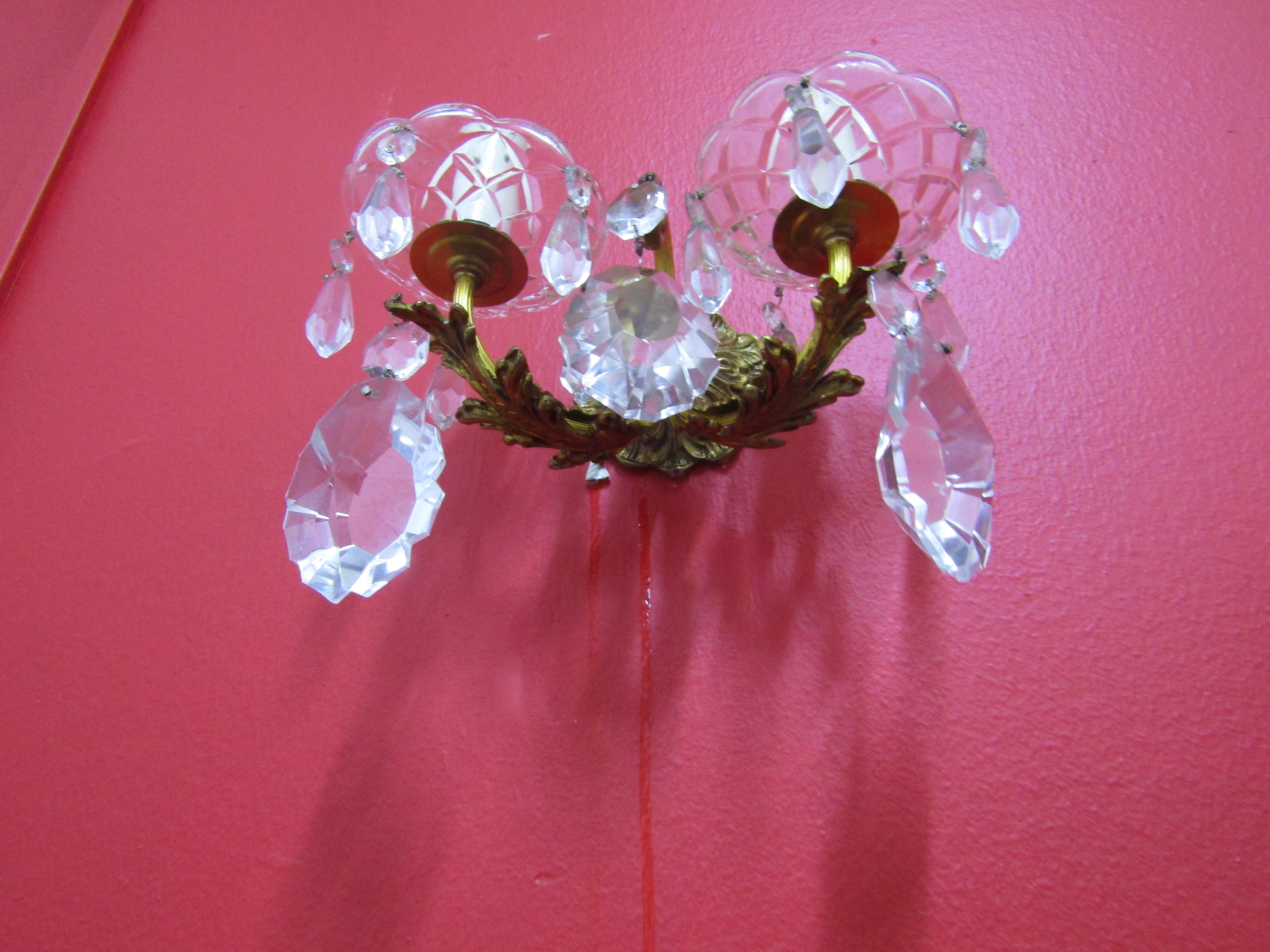 midcenturySet of Four Elegant Sconces, Bronze and Crystal, Italian Style For Sale 6