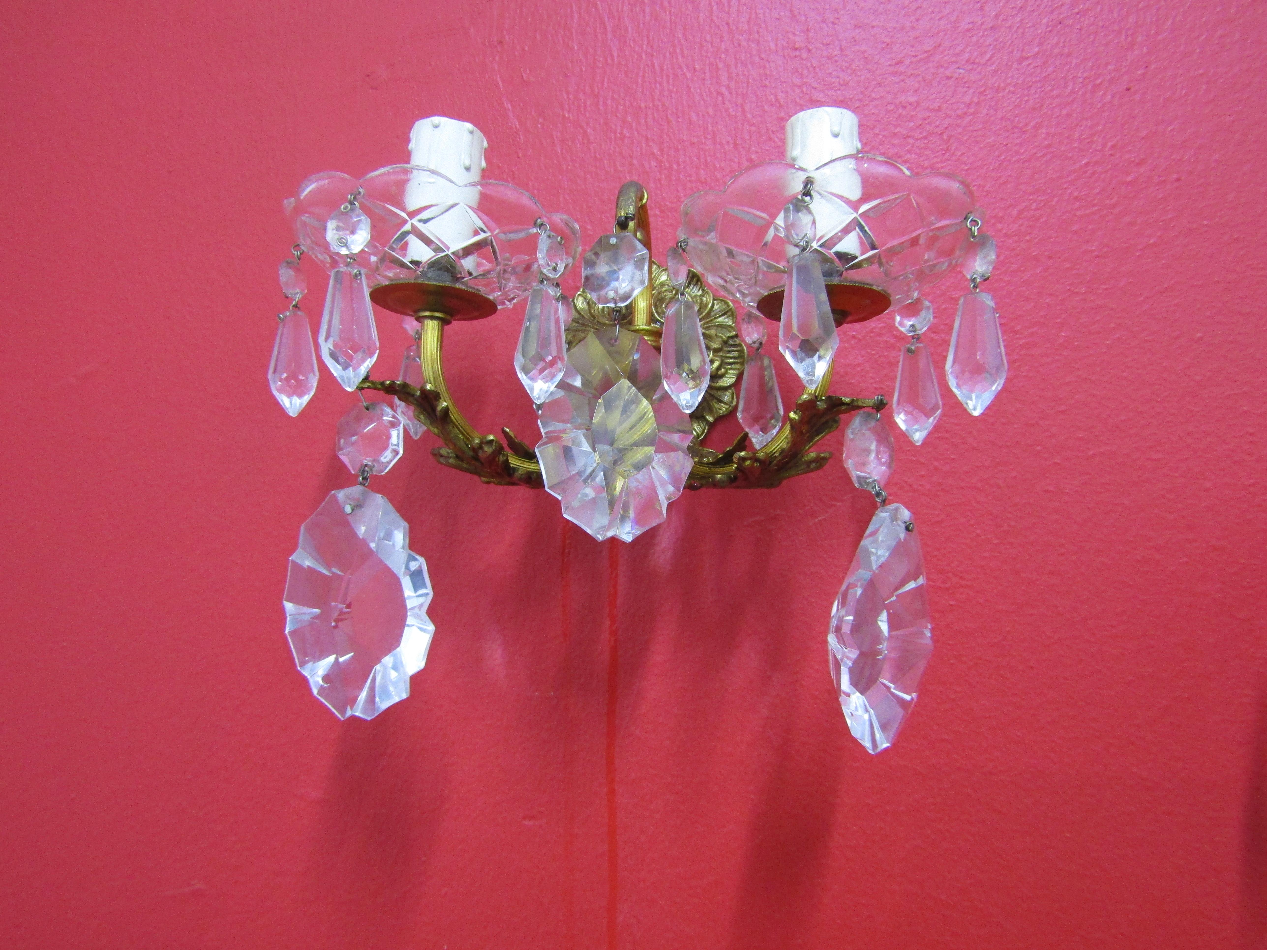 midcenturySet of Four Elegant Sconces, Bronze and Crystal, Italian Style For Sale 7
