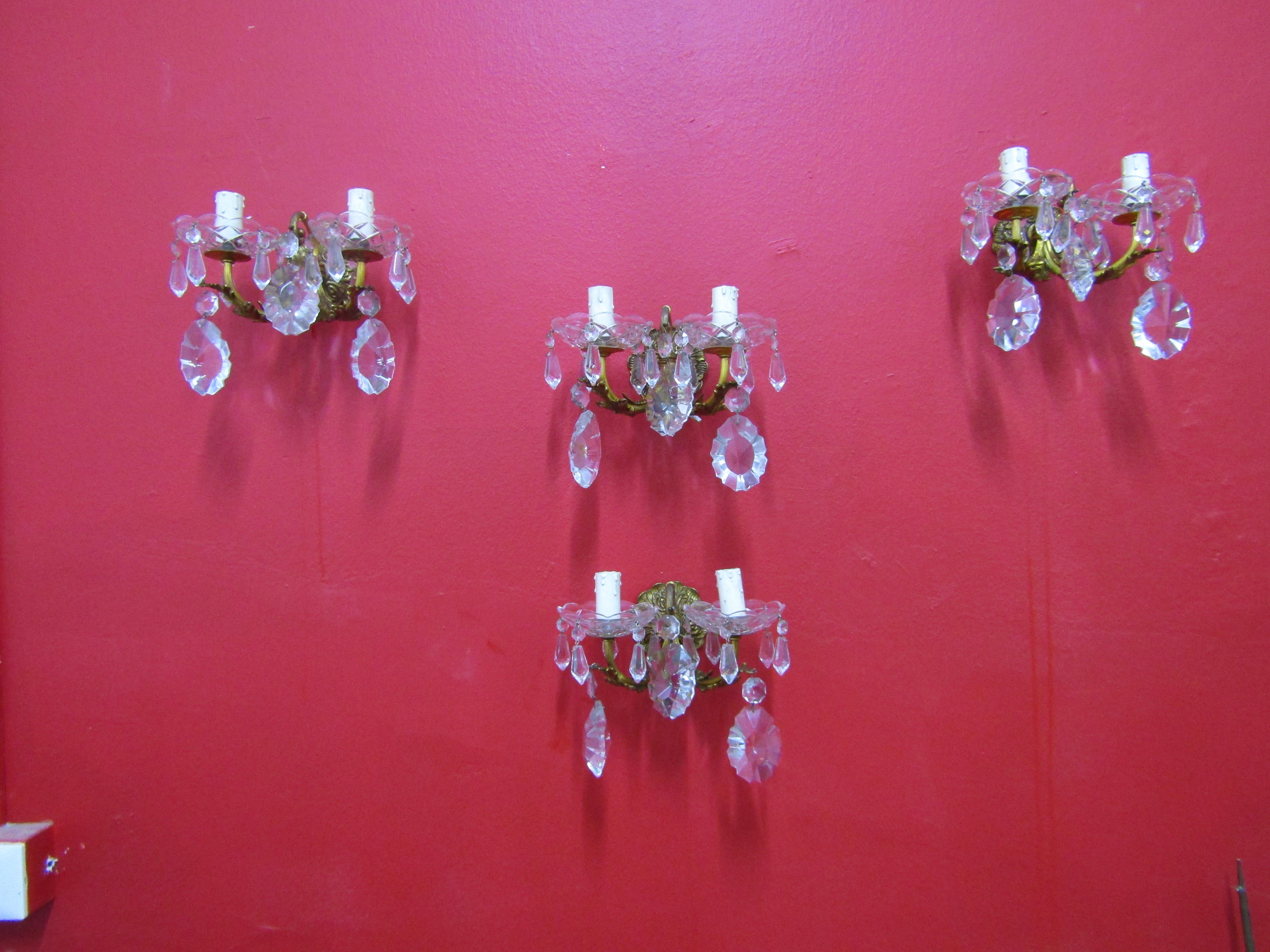 midcenturySet of Four Elegant Sconces, Bronze and Crystal, Italian Style For Sale 9
