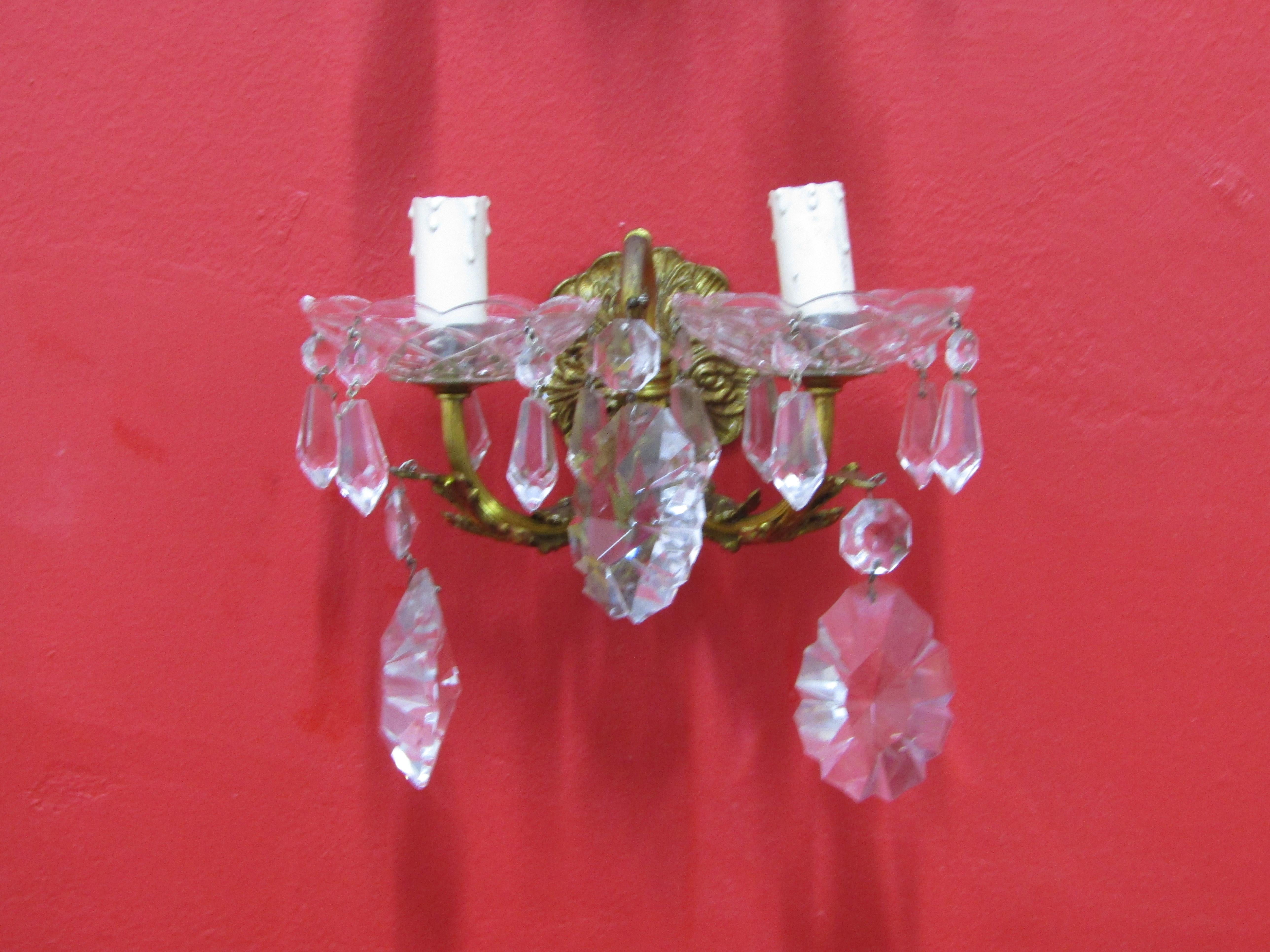 midcenturySet of Four Elegant Sconces, Bronze and Crystal, Italian Style For Sale 10