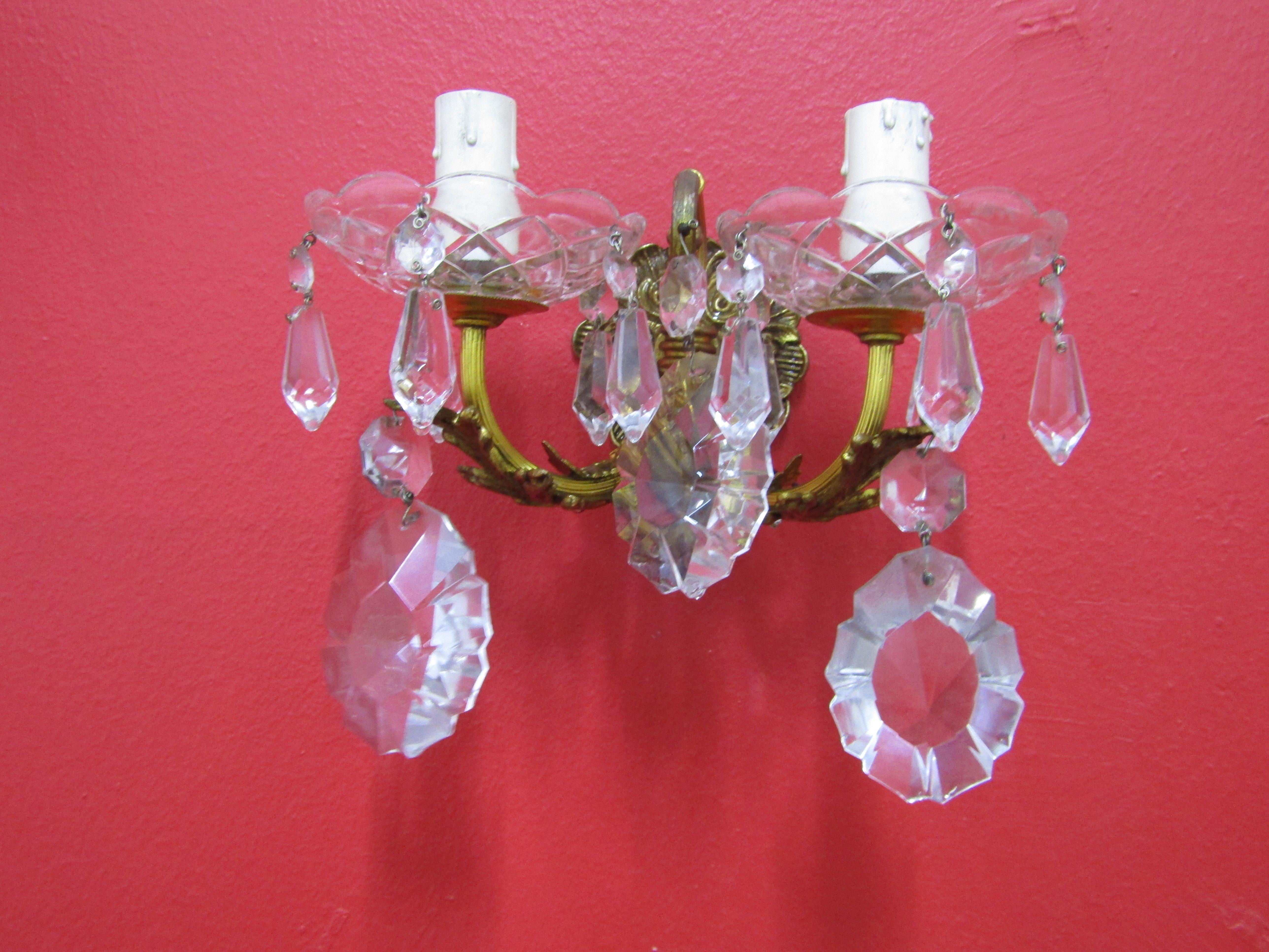 midcenturySet of Four Elegant Sconces, Bronze and Crystal, Italian Style For Sale 11