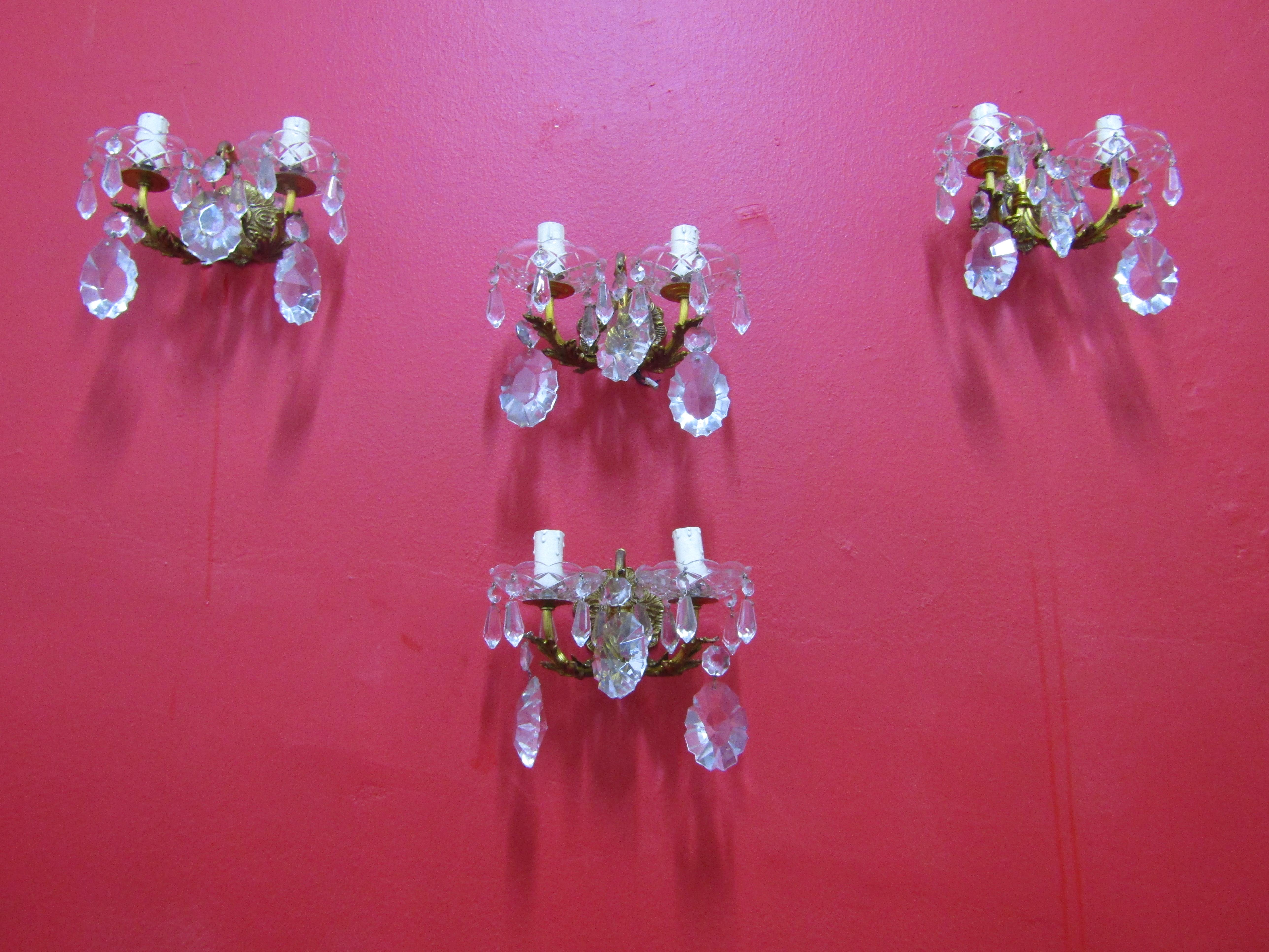 midcenturySet of Four Elegant Sconces, Bronze and Crystal, Italian Style For Sale 12